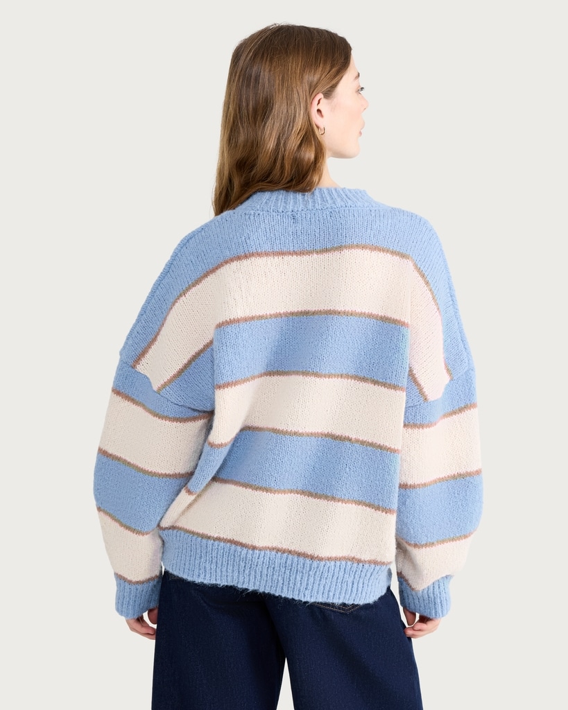 The F&F Edit Knitted Fluffy Stripe Print Jumper in Multi Blue thumbnail 3