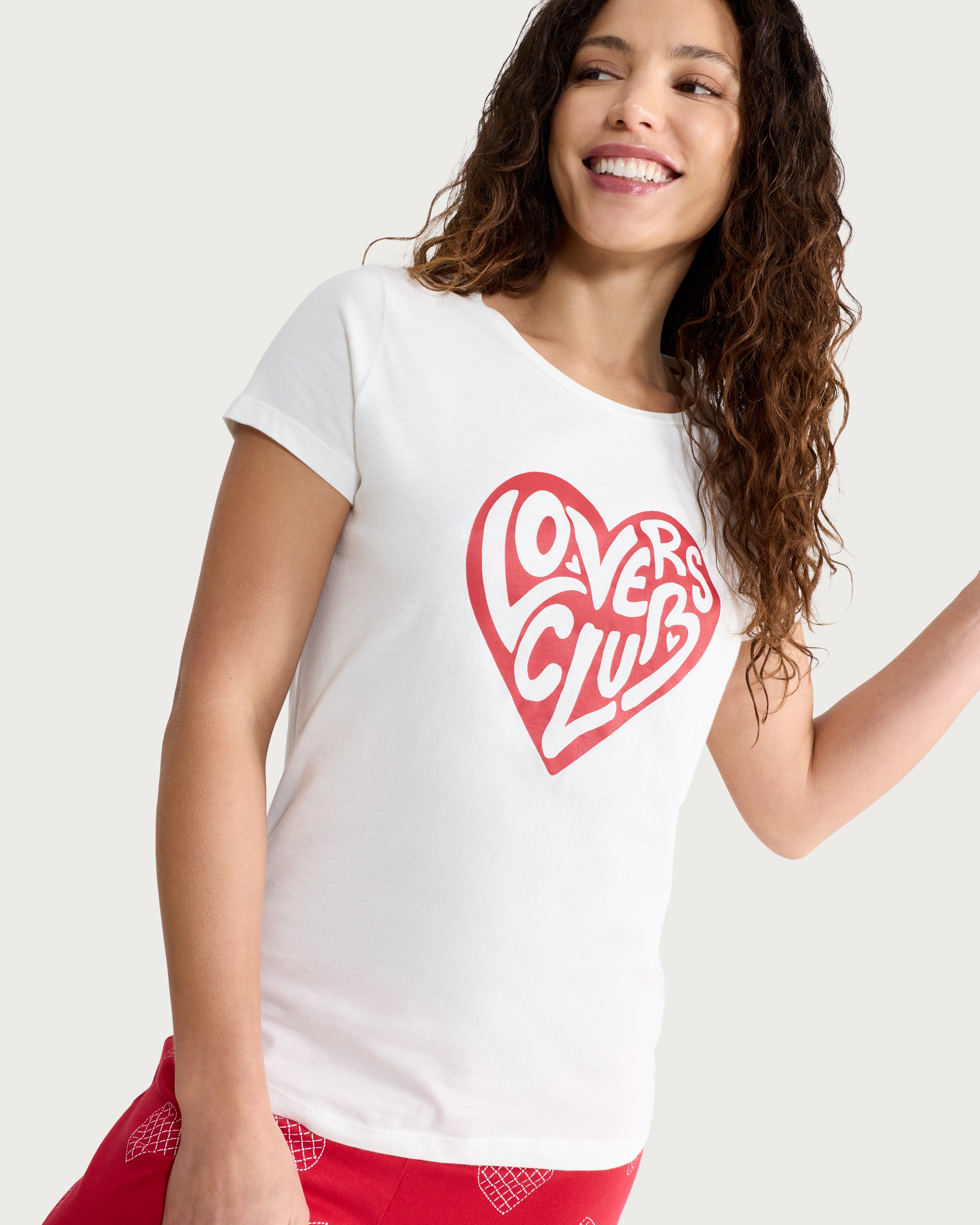 F&F Pure Cotton Lovers Club Pyjama Set in Multi Red