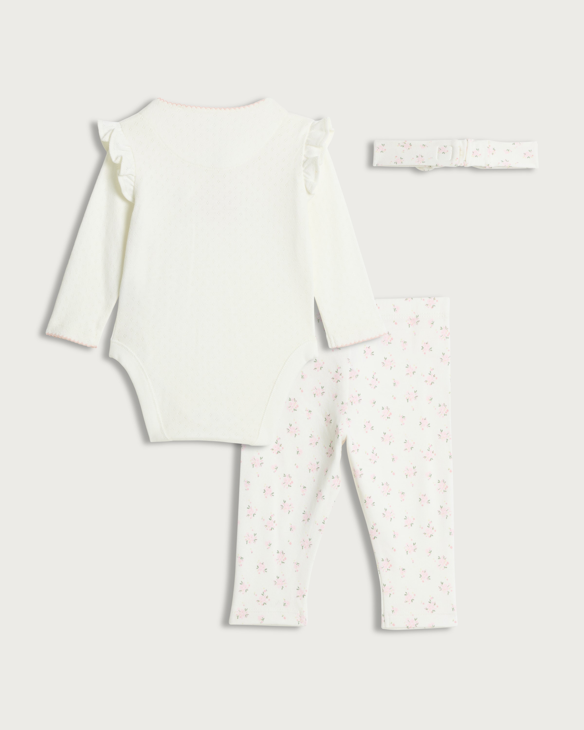 F&F Baby 3-Piece Pure Cotton Bodysuit, Leggings and Headband Set in White thumbnail 2