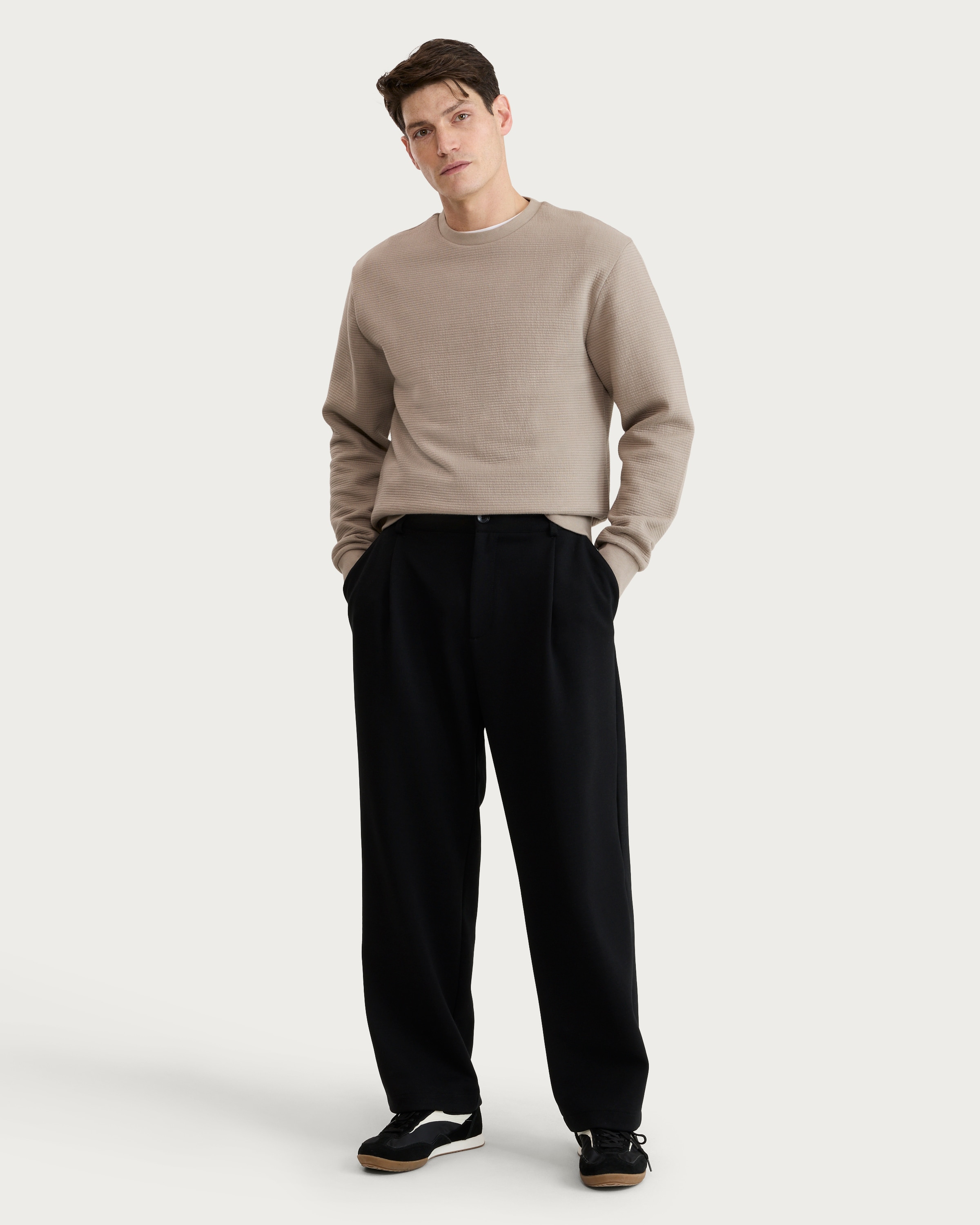 F&F Cotton Rich Textured Crew Neck Sweatshirt in Stone thumbnail 2