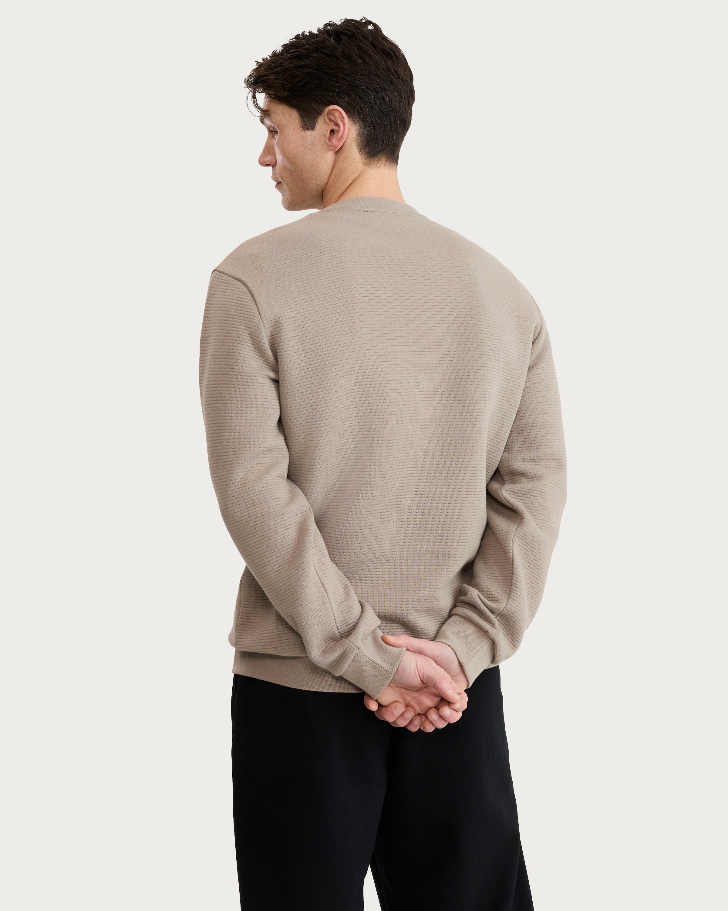 F&F Cotton Rich Textured Crew Neck Sweatshirt in Stone thumbnail 3