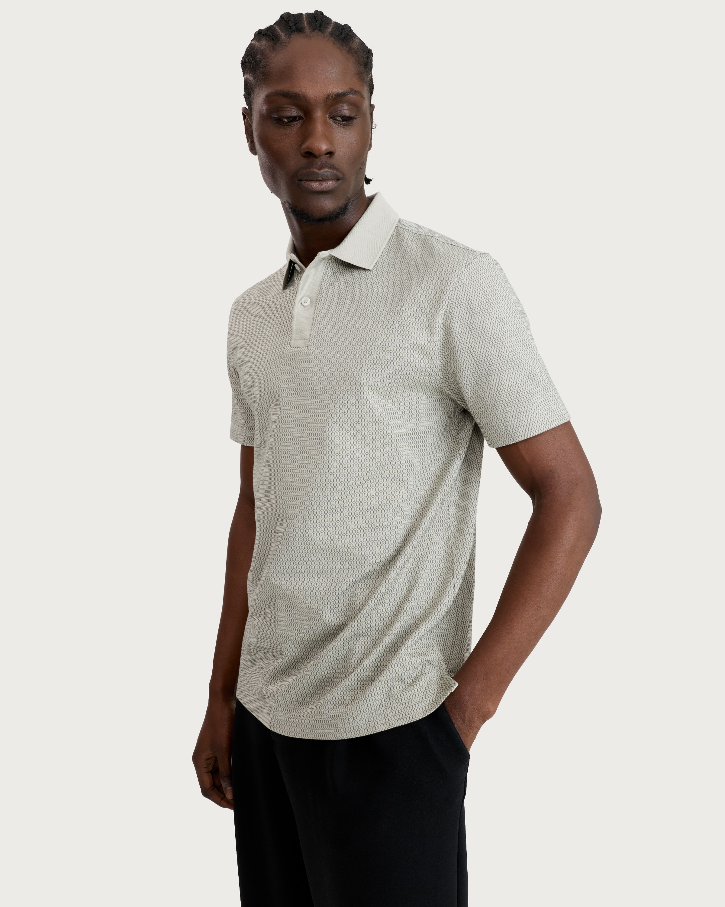 F&F Pure Cotton Textured Short Sleeved Polo Shirt in Green thumbnail 2