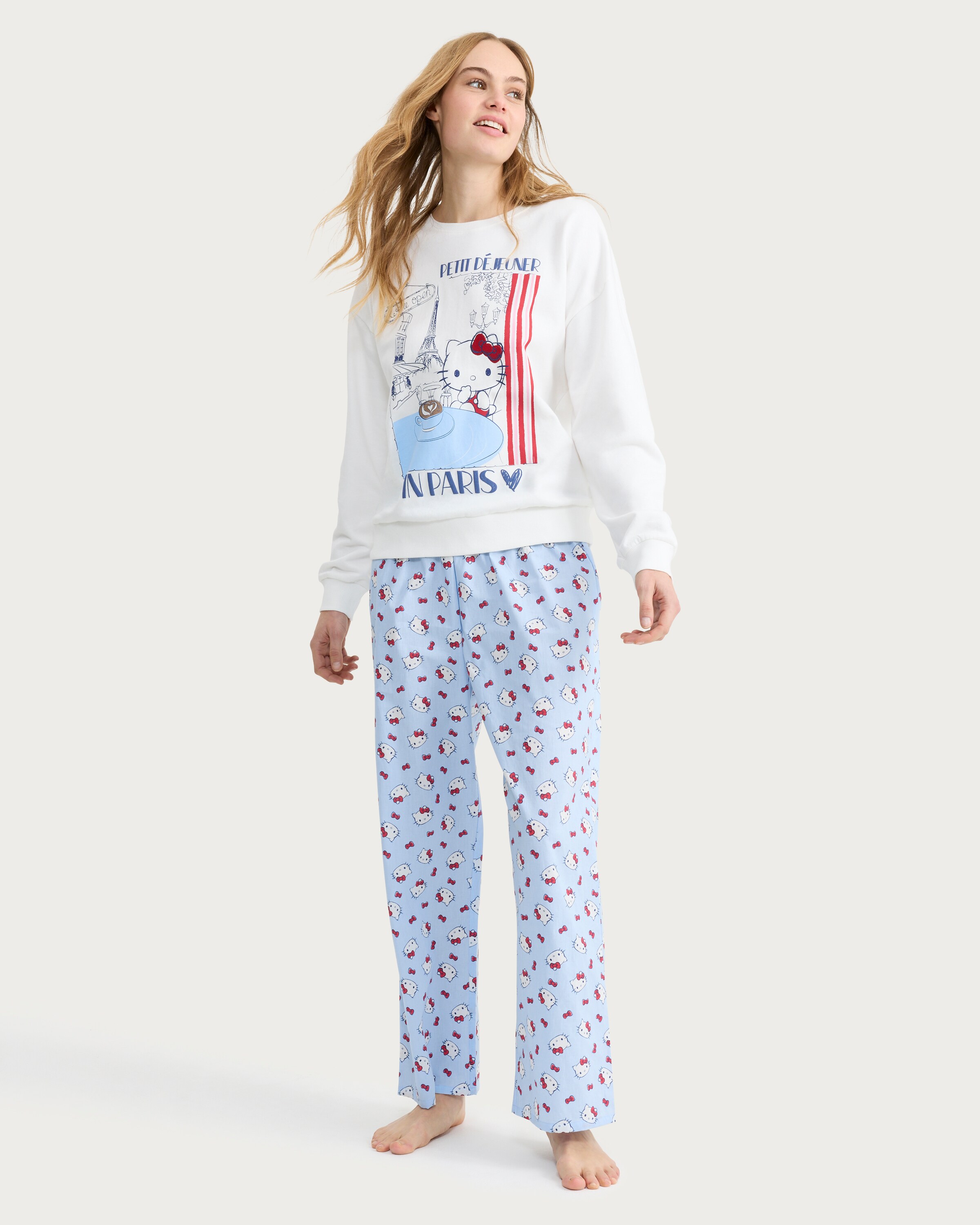 Hello Kitty Pure Cotton Sweatshirt Pyjama Set in Multi Blue thumbnail 2