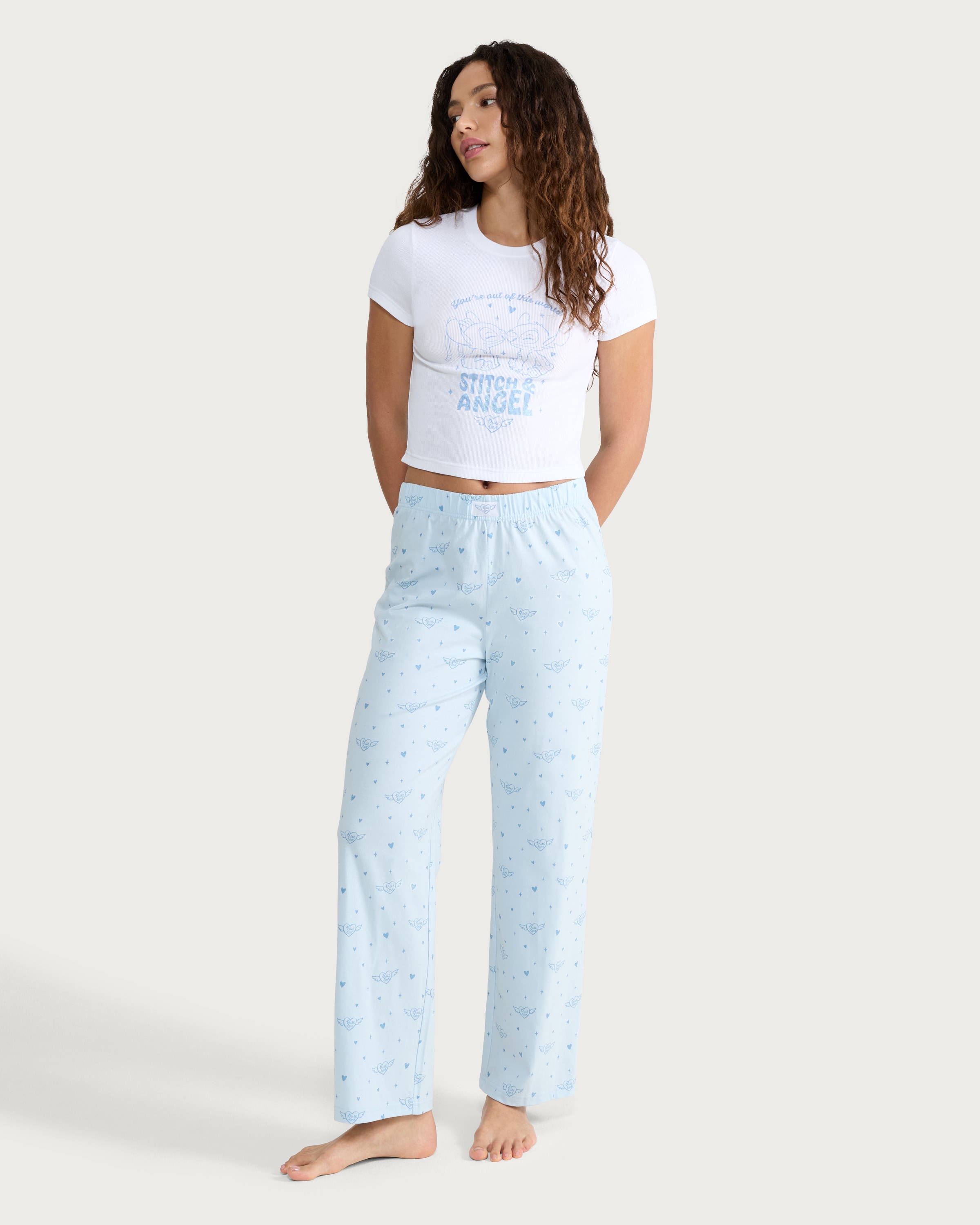 Disney Stitch Ribbed T-Shirt and Bottoms Pyjama Set in Multi Pink thumbnail 2