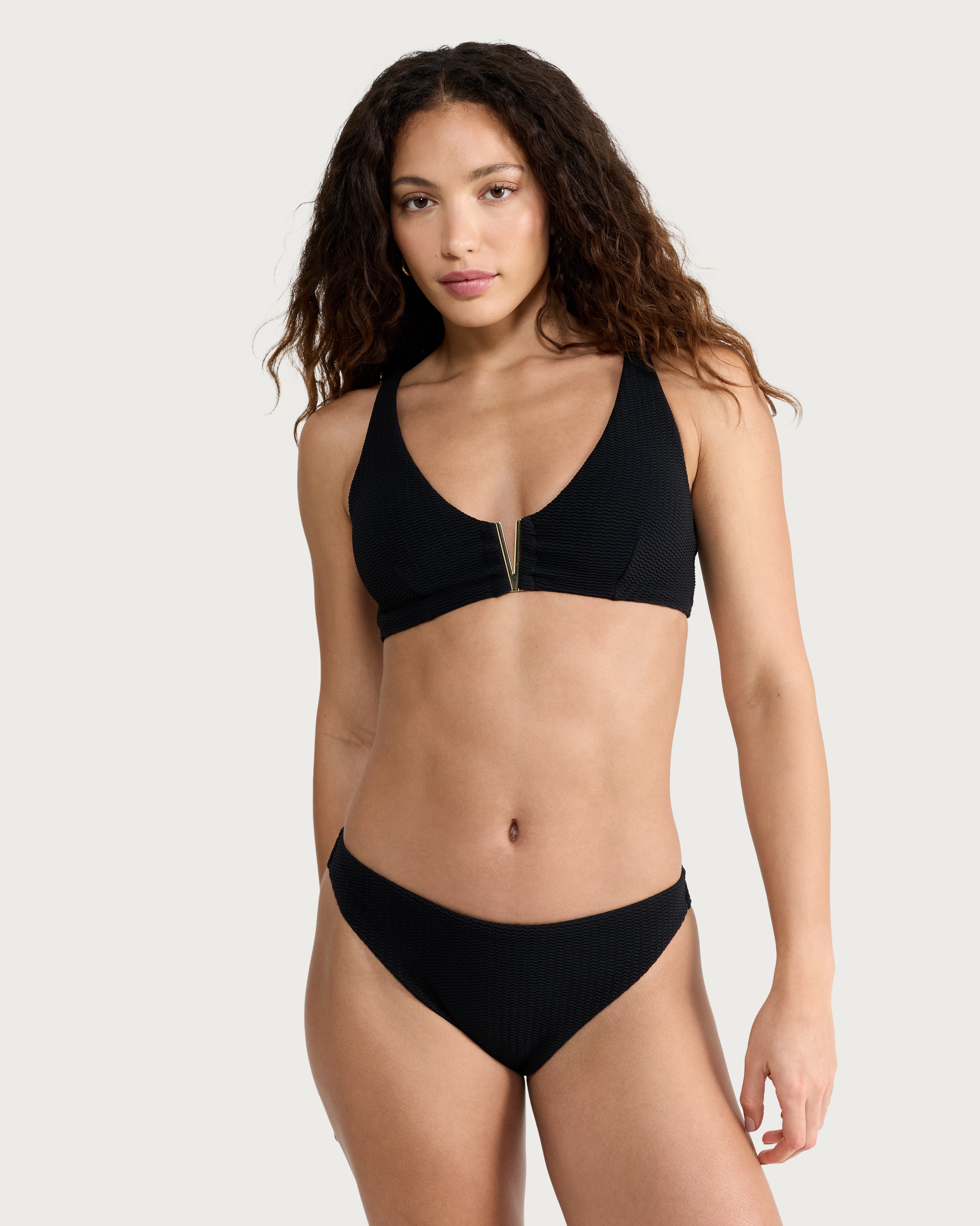 F&F Textured V Bar Bikini Top in Black thumbnail 2