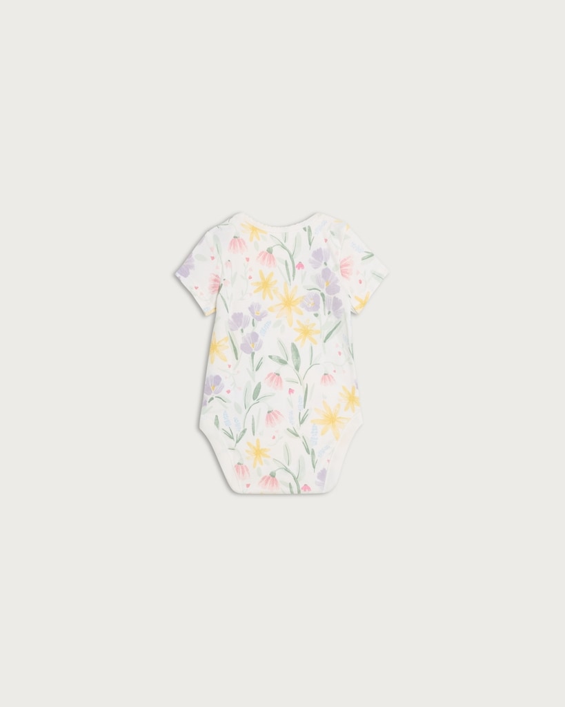 F&F Baby 5-Pack Pure Cotton Floral Printed Short Sleeved Bodysuits in Yellow thumbnail 2