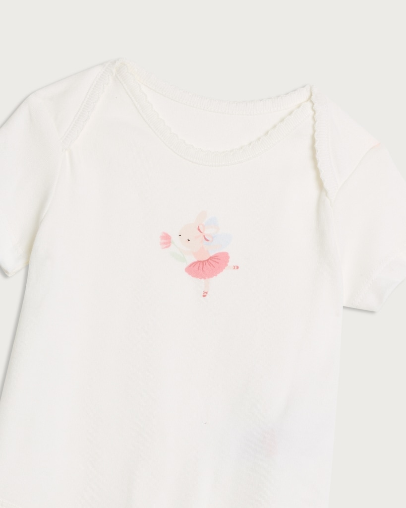 F&F Baby 5-Pack Pure Cotton Floral Printed Short Sleeved Bodysuits in Yellow thumbnail 3