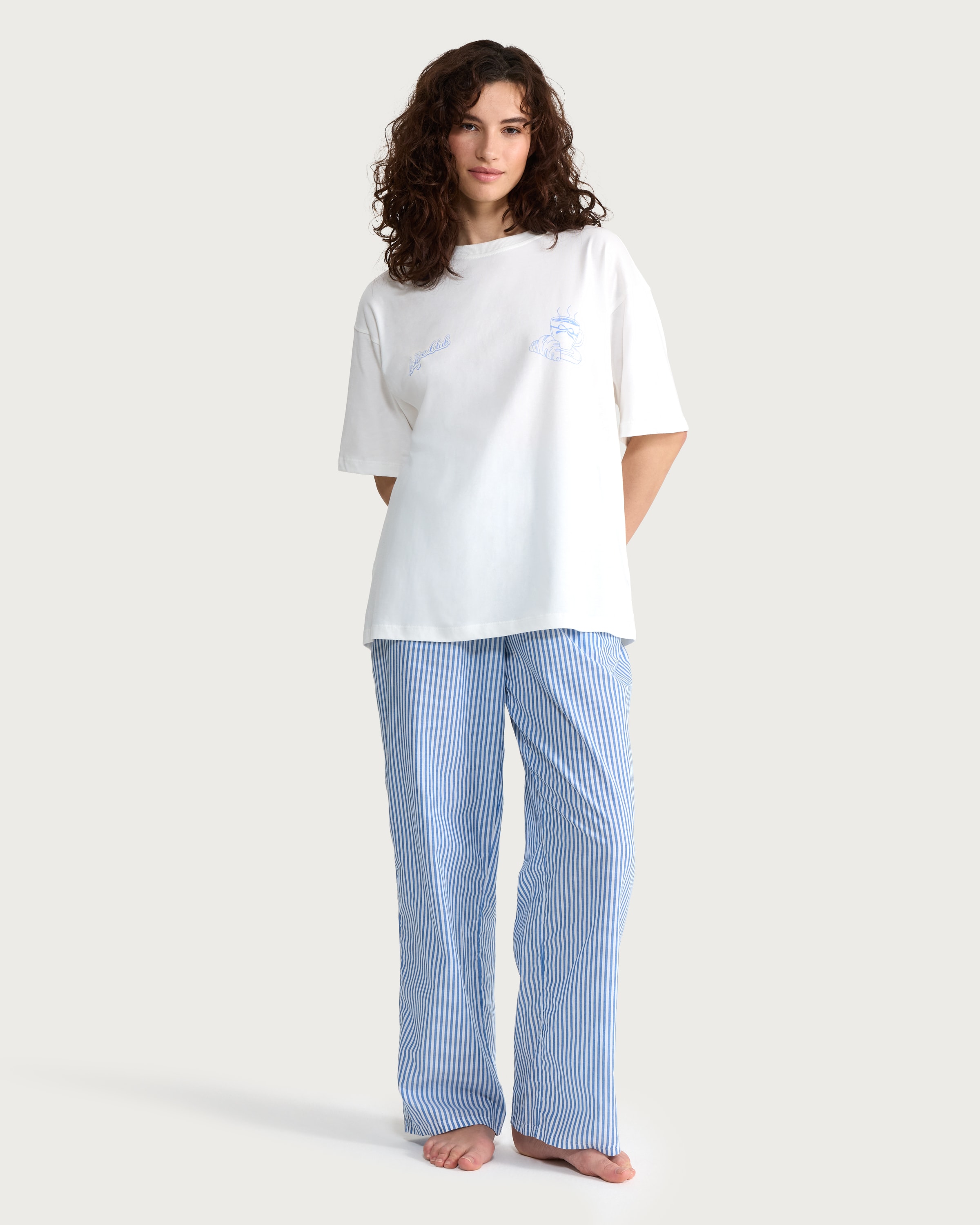 F&F Pure Cotton Coffee Club Pyjama Set in Multi Blue thumbnail 2