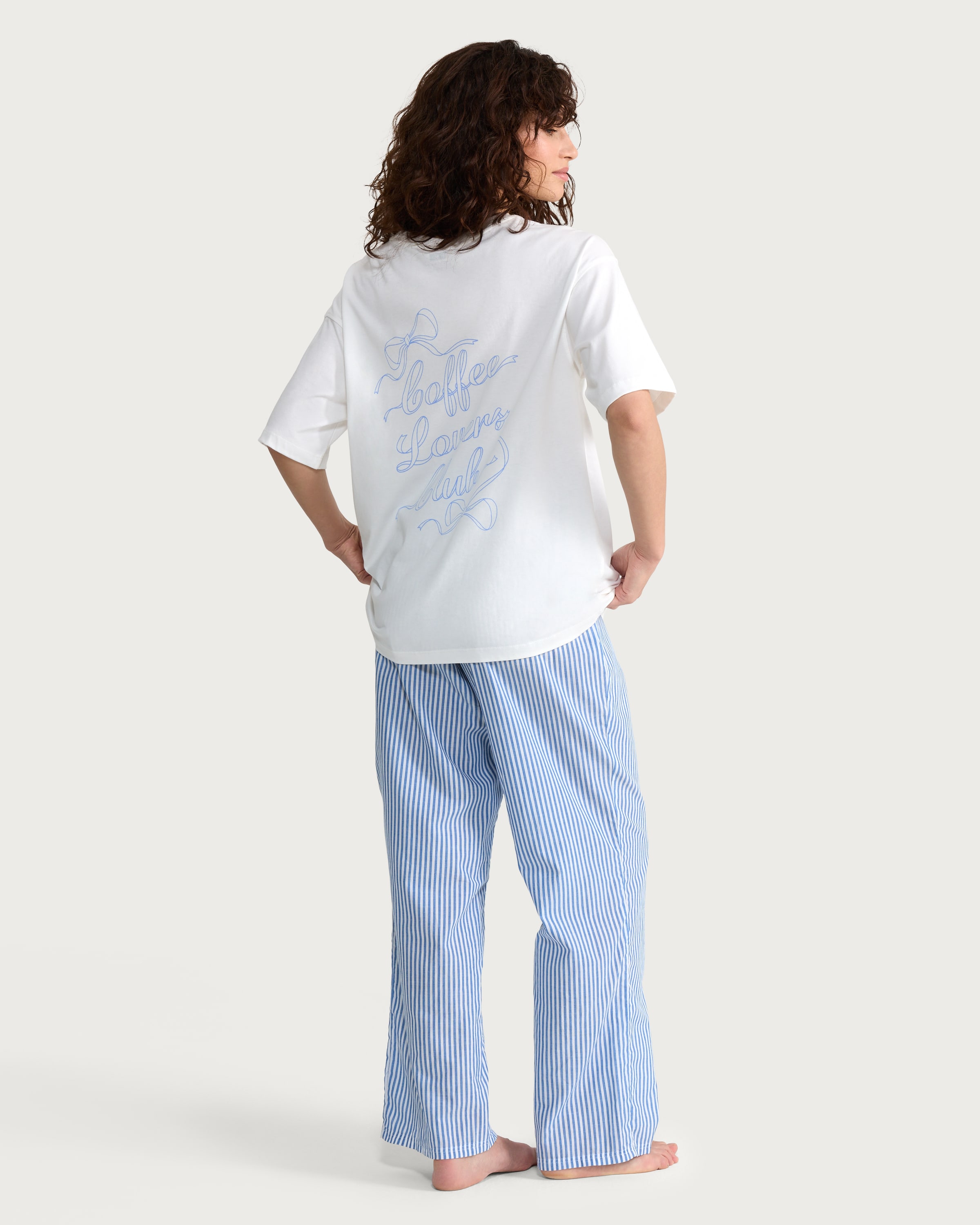 F&F Pure Cotton Coffee Club Pyjama Set in Multi Blue thumbnail 3