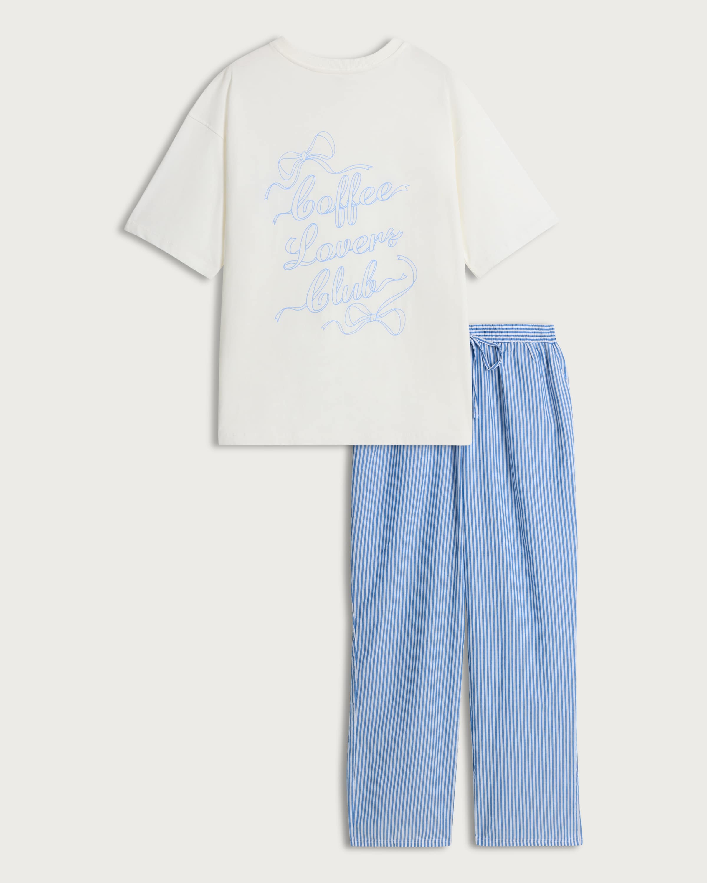 F&F Pure Cotton Coffee Club Pyjama Set in Multi Blue thumbnail 5