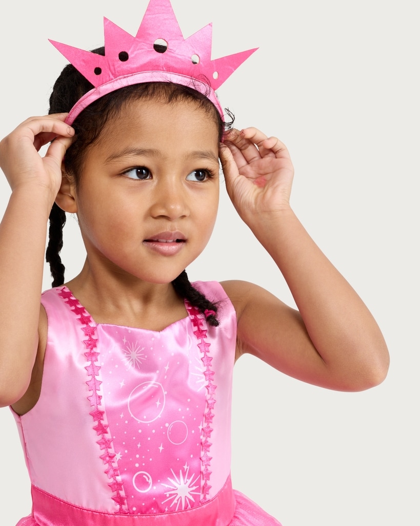 F&F Girls 2-Piece Princess Fancy Dress Costume and Tiara in Pink thumbnail 2