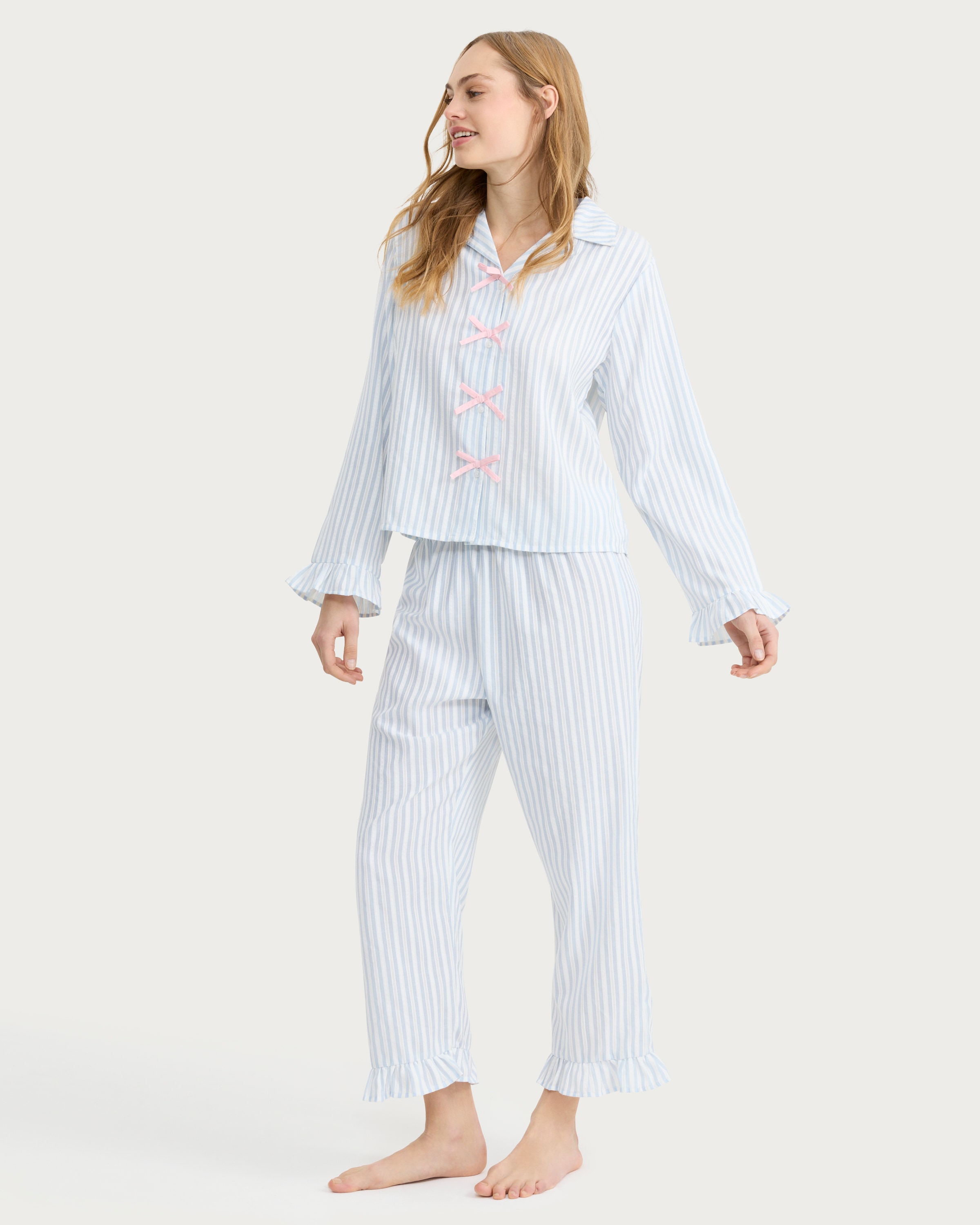 F&F Striped Pyjama Set in Multi Blue thumbnail 2