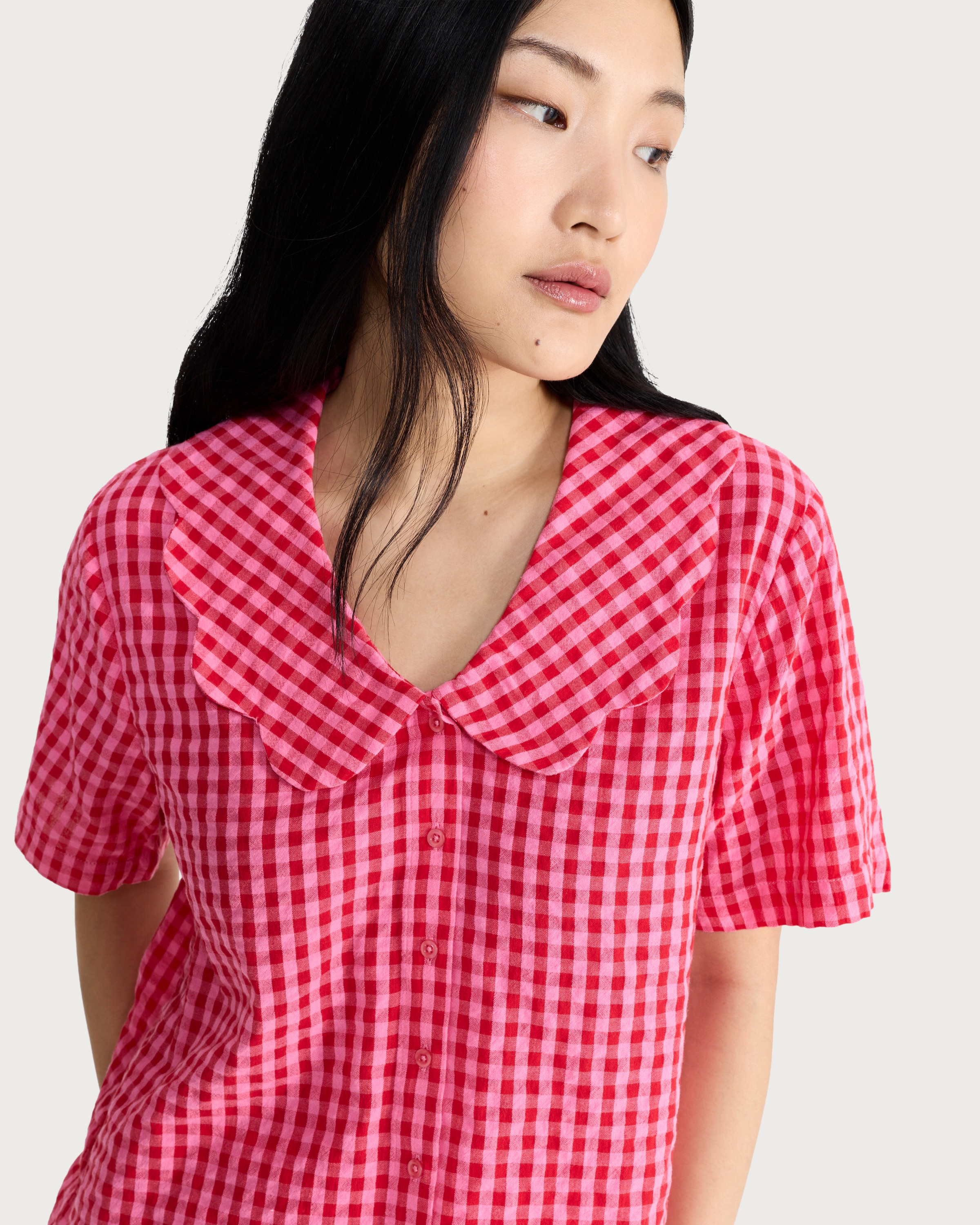F&F Pure Cotton Gingham Pyjama Set in Multi Pink thumbnail 2