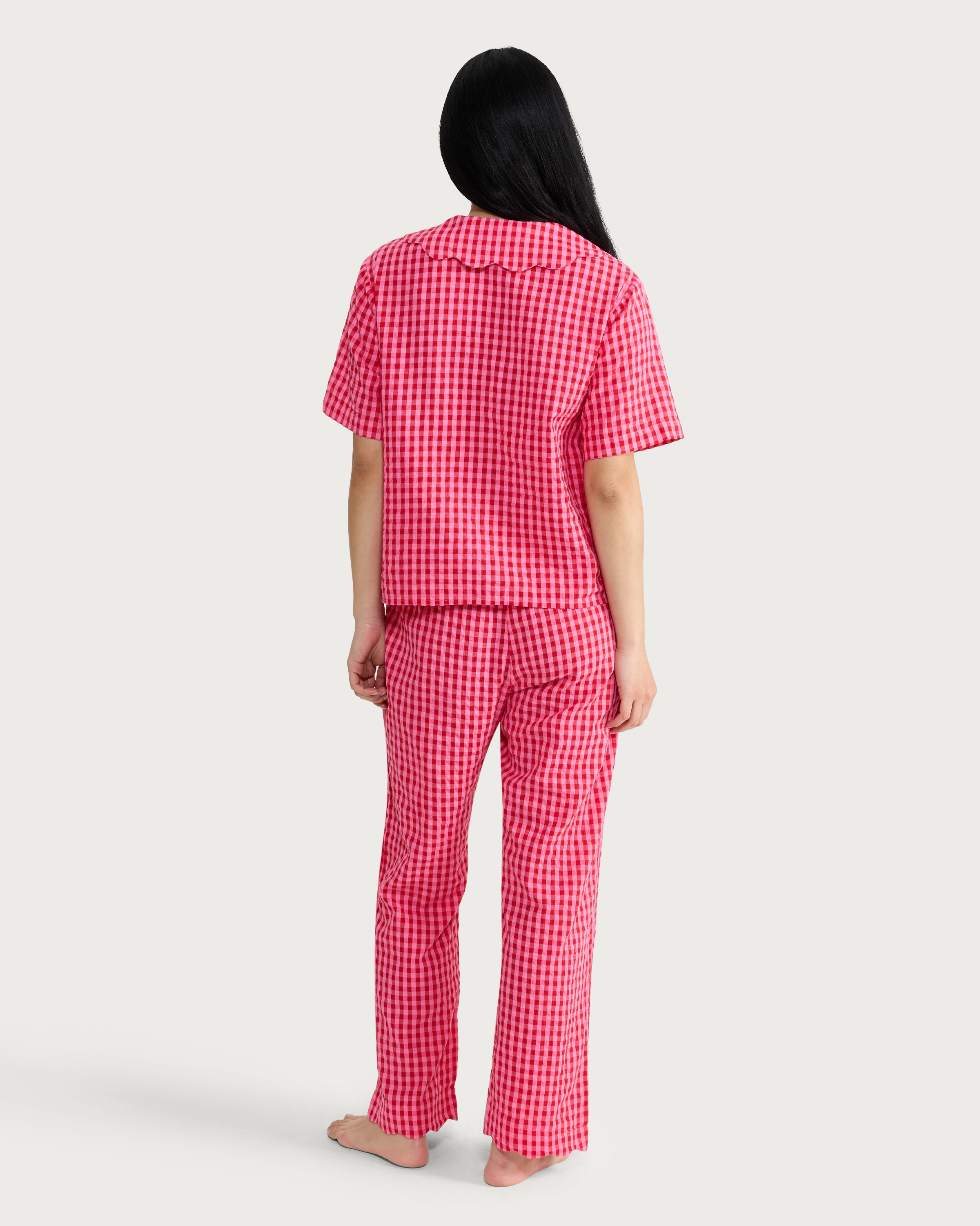 F&F Pure Cotton Gingham Pyjama Set in Multi Pink thumbnail 3