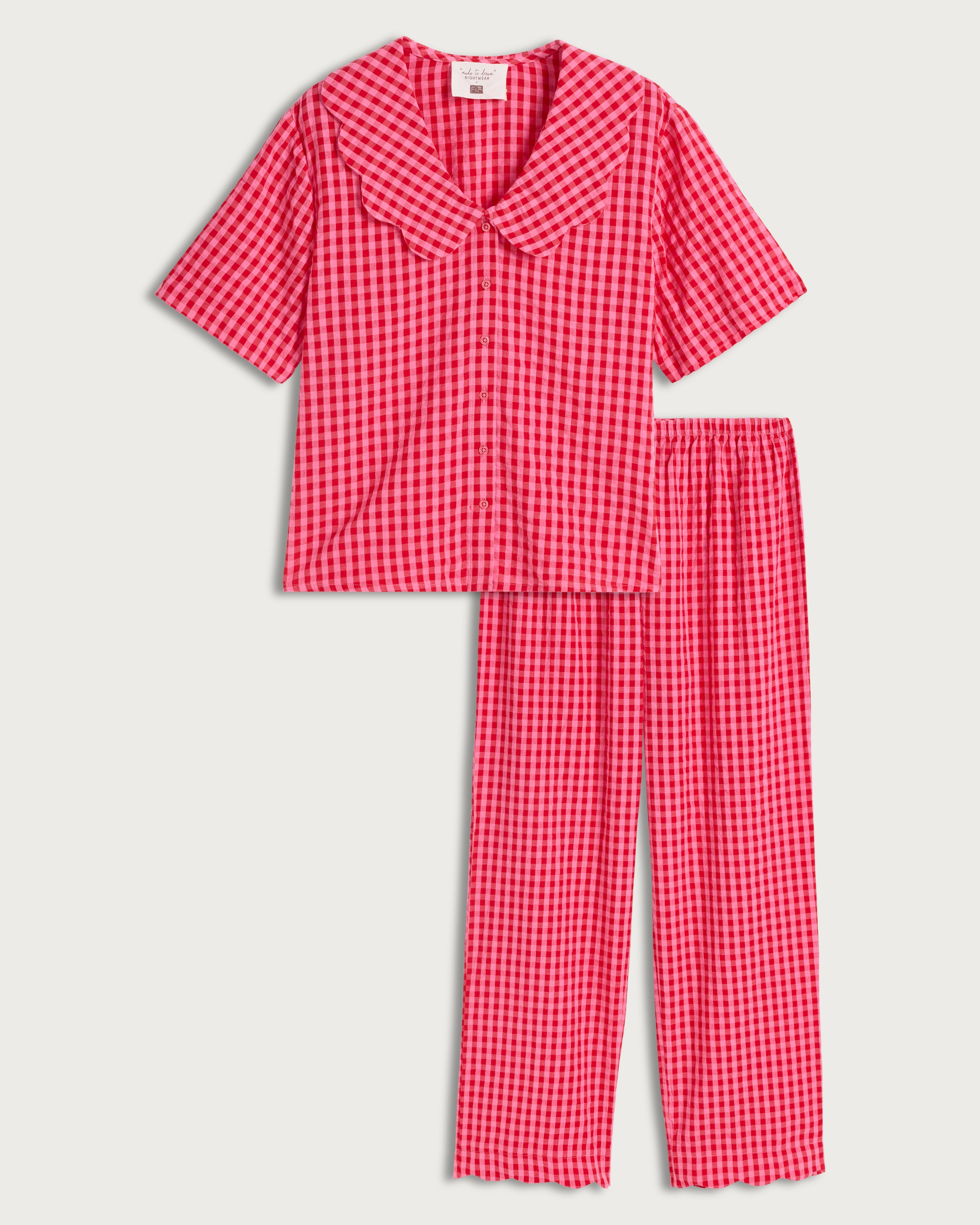 F&F Pure Cotton Gingham Pyjama Set in Multi Pink thumbnail 4