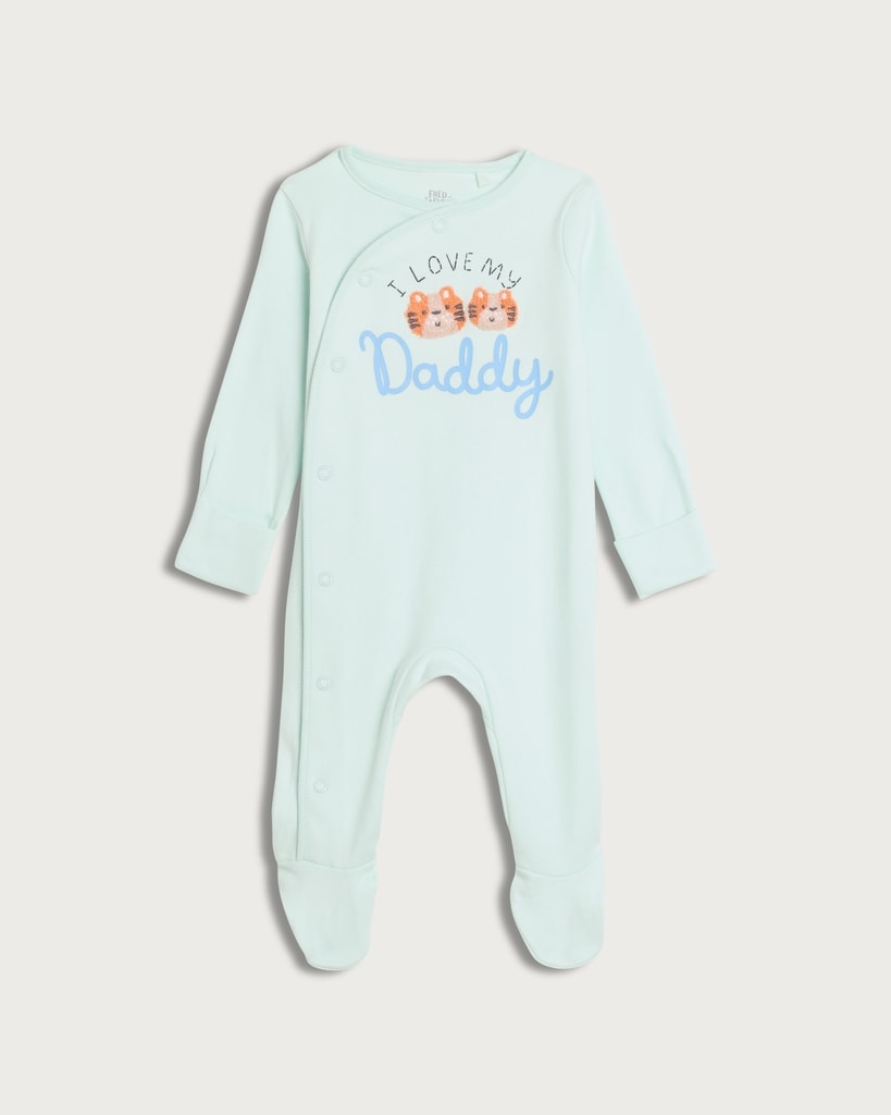 F&F Baby Pure Cotton I Love My Daddy Long Sleeved Sleepsuit in Blue