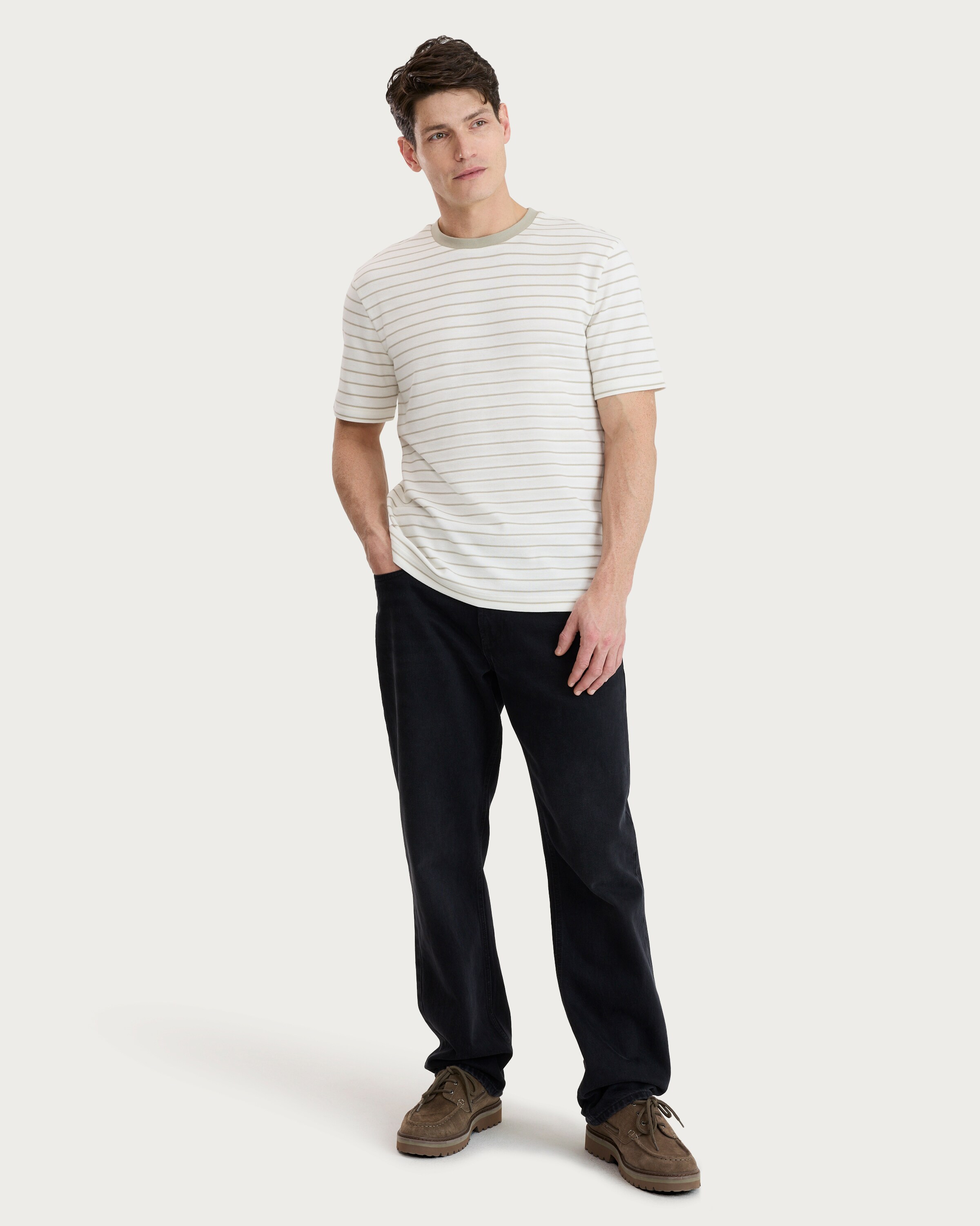F&F Cotton Rich Heavyweight Stripe Print Short Sleeved T-Shirt in Cream thumbnail 2