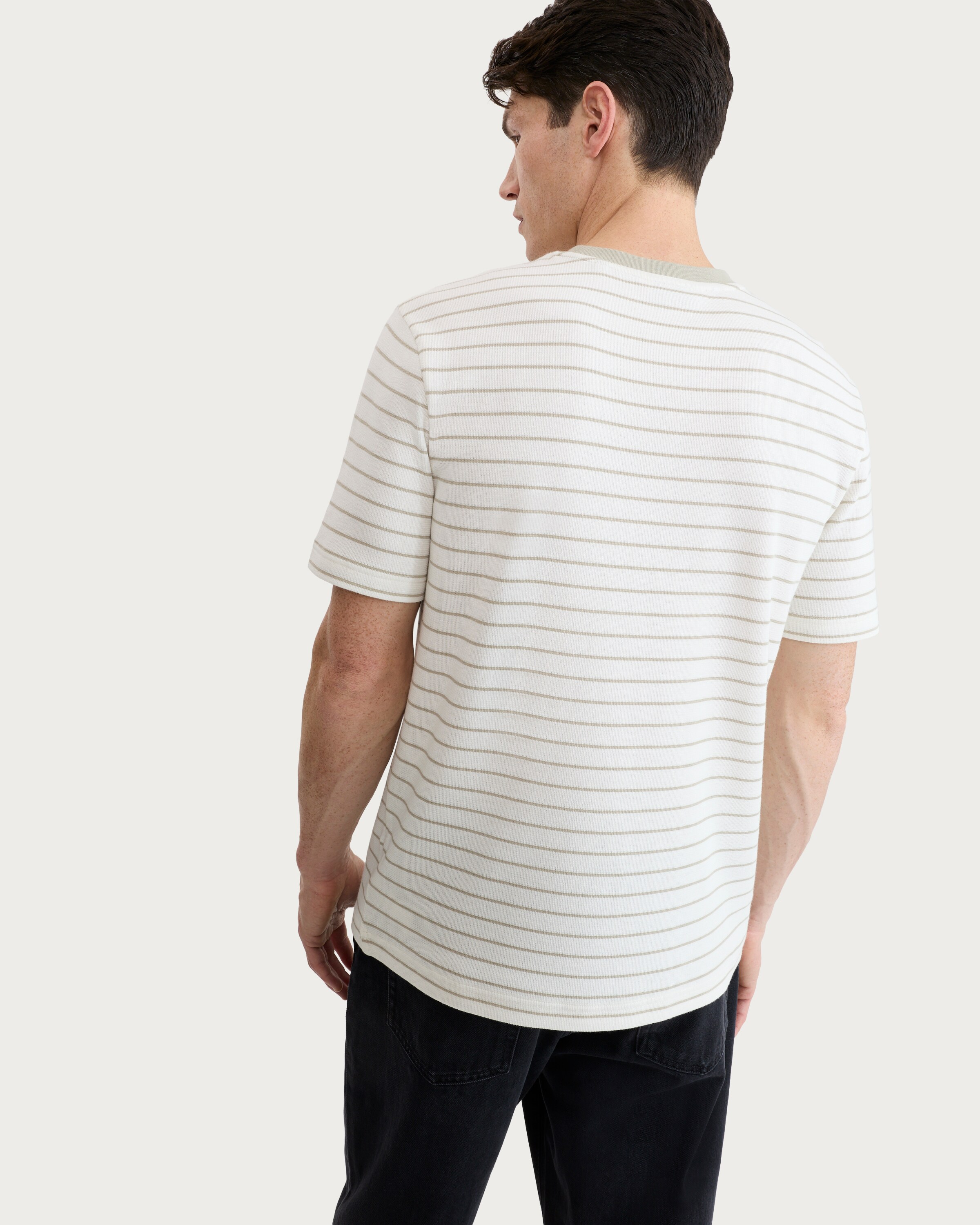 F&F Cotton Rich Heavyweight Stripe Print Short Sleeved T-Shirt in Cream thumbnail 3