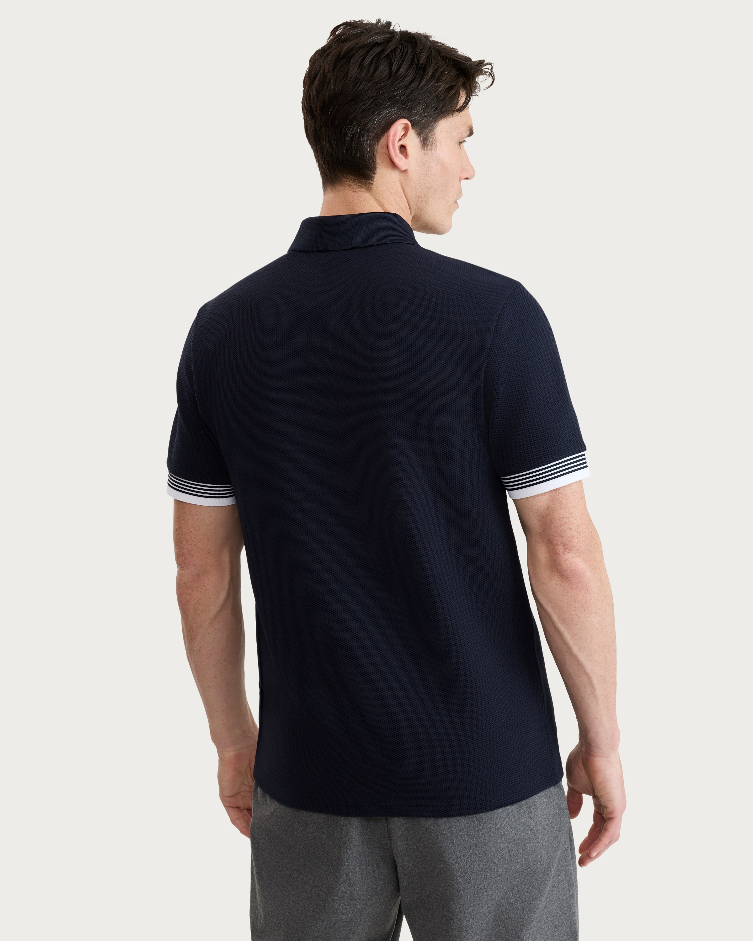 F&F Textured Zip Neck Short Sleeved Polo Shirt in Navy thumbnail 3