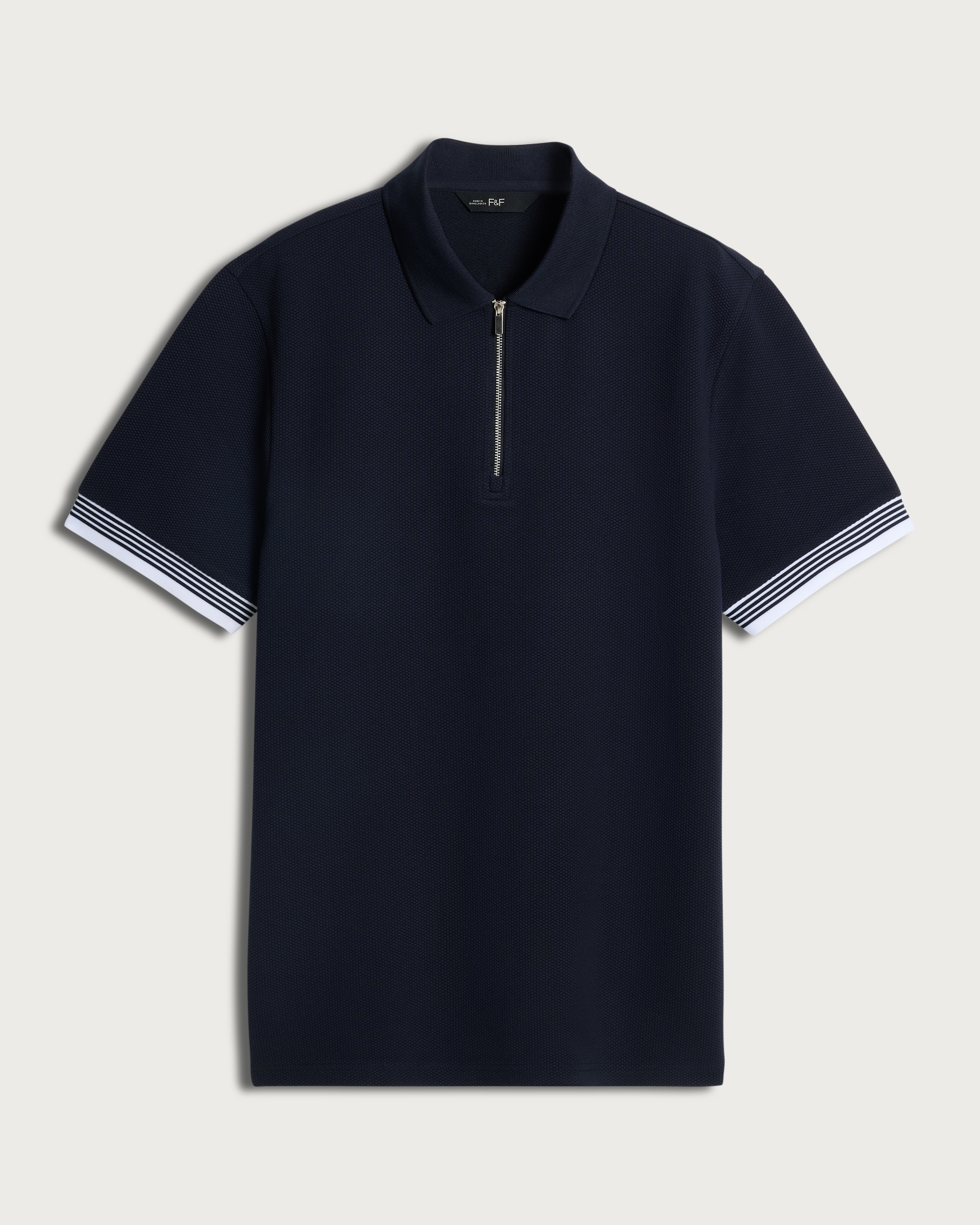F&F Textured Zip Neck Short Sleeved Polo Shirt in Navy thumbnail 4