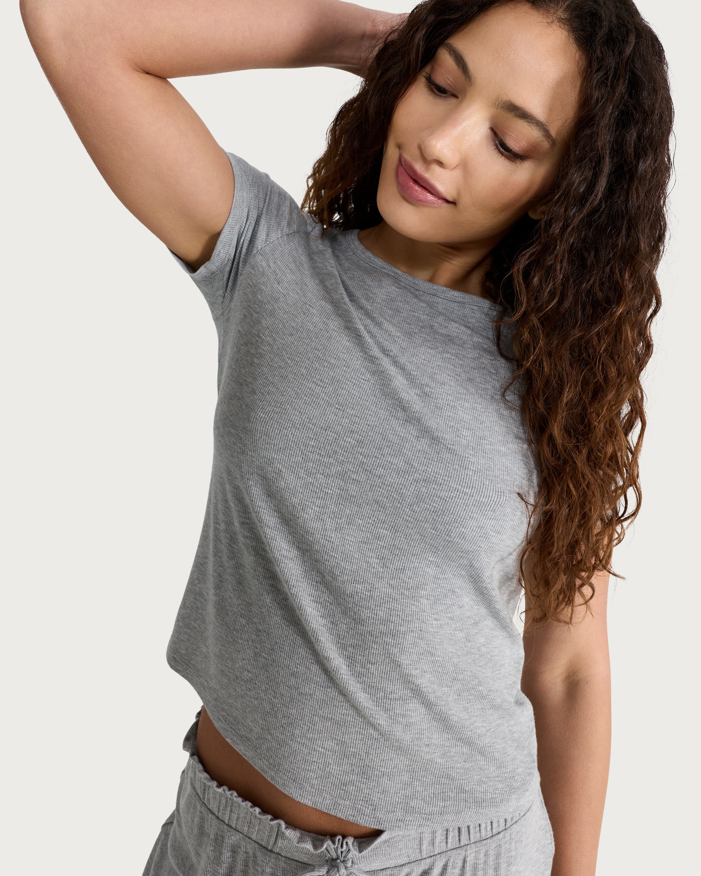 F&F CoolEase™ Ribbed Short Sleeved Pyjama Top in Grey