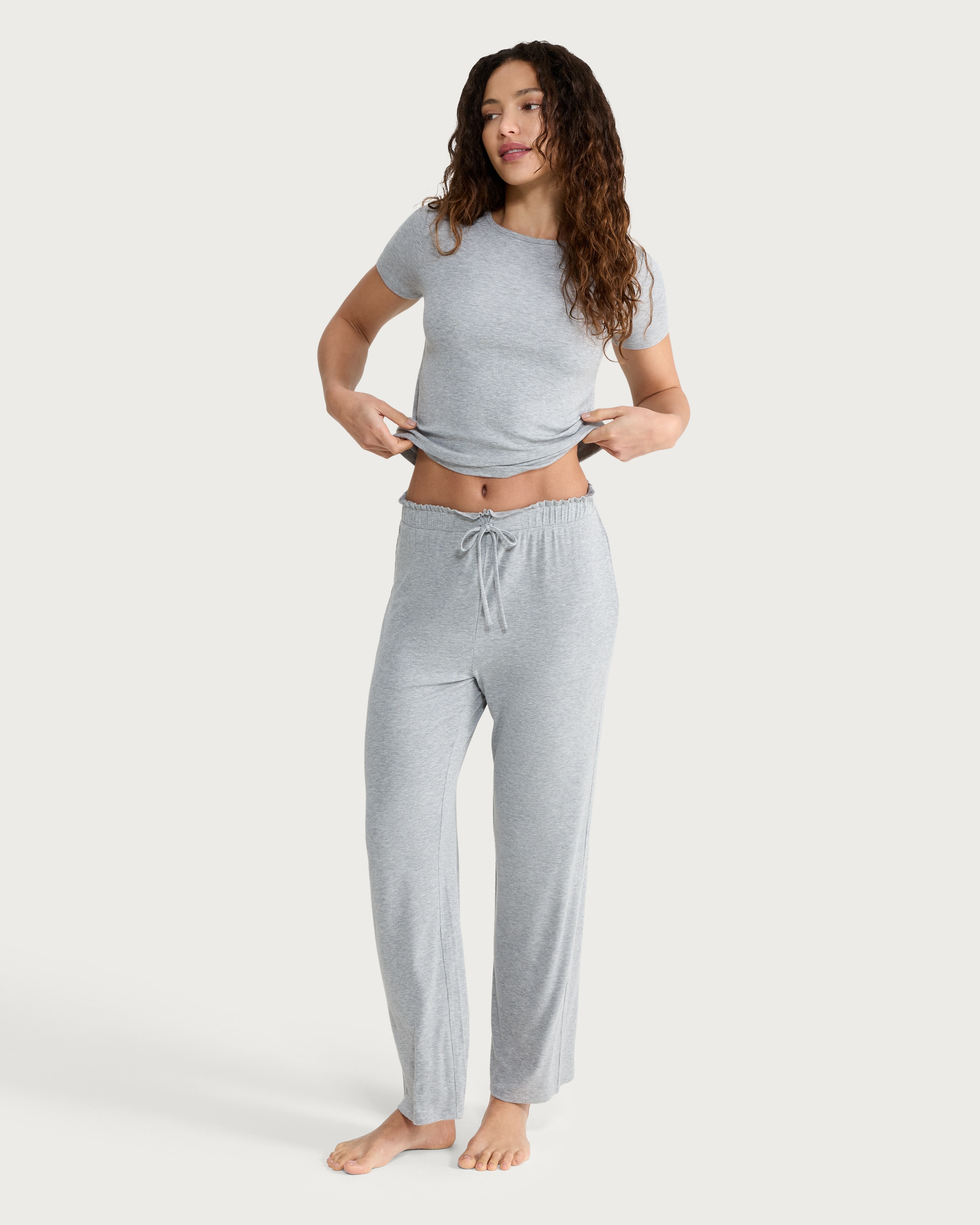 F&F CoolEase™ Ribbed Short Sleeved Pyjama Top in Grey thumbnail 2
