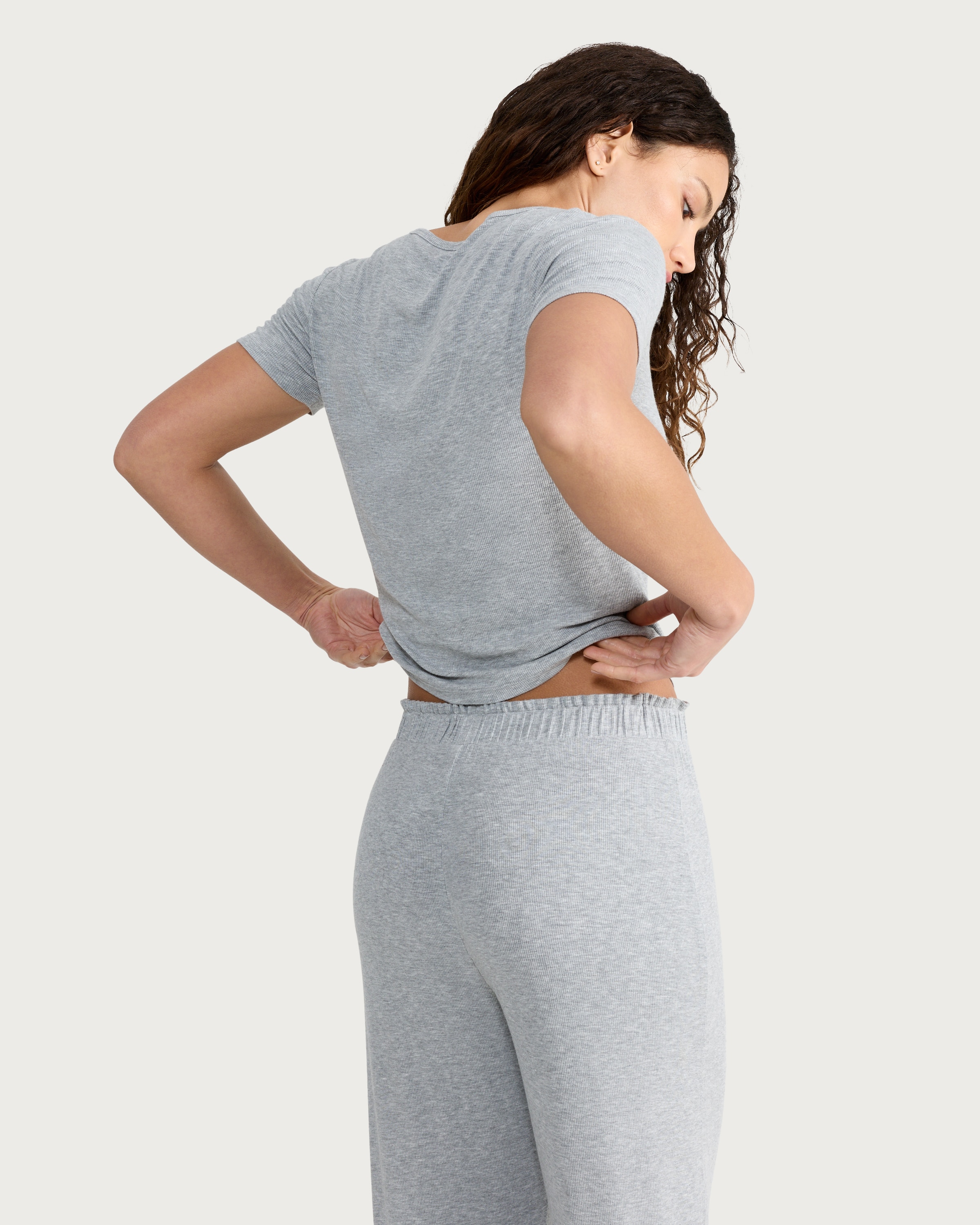 F&F CoolEase™ Ribbed Short Sleeved Pyjama Top in Grey thumbnail 3