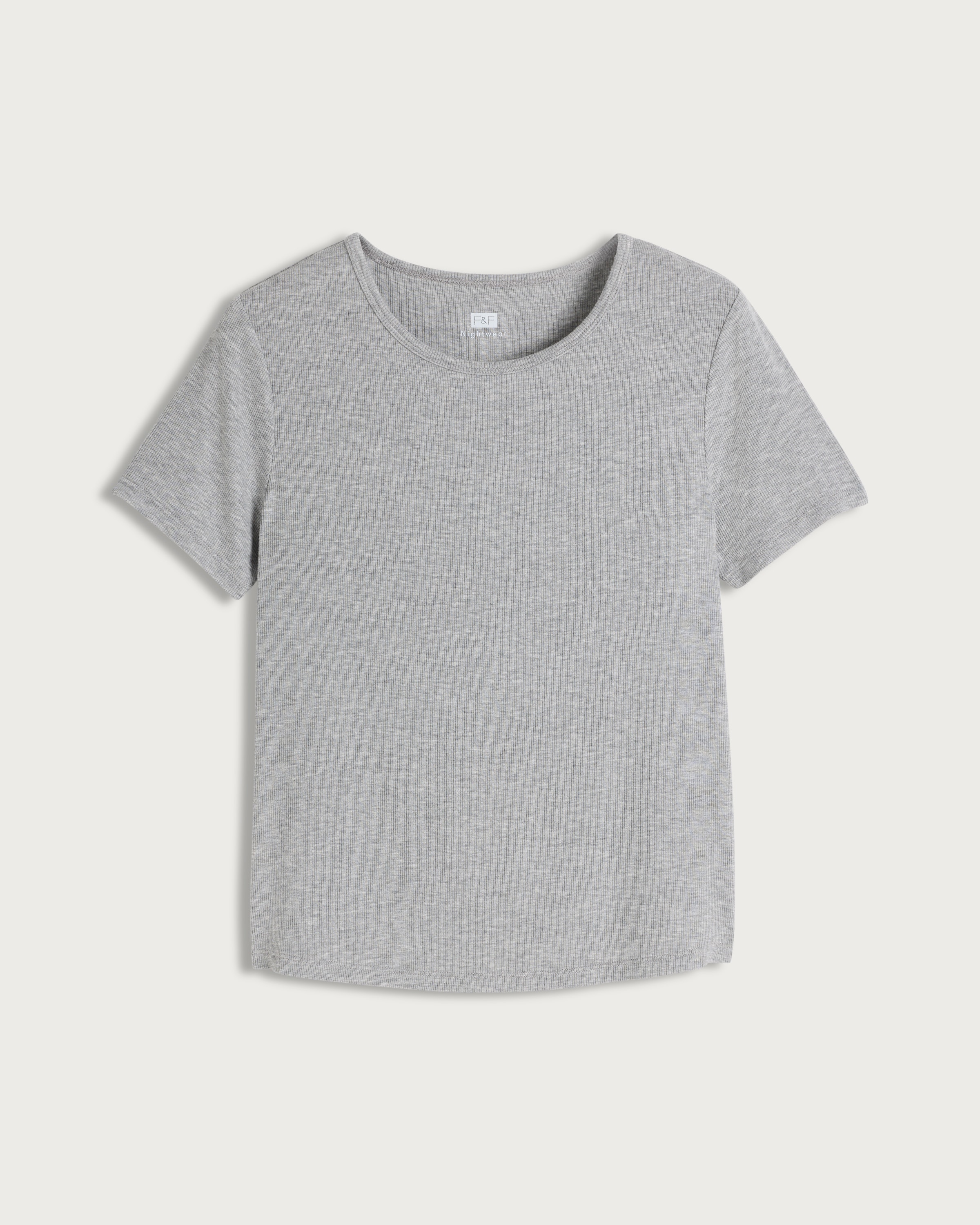 F&F CoolEase™ Ribbed Short Sleeved Pyjama Top in Grey thumbnail 4