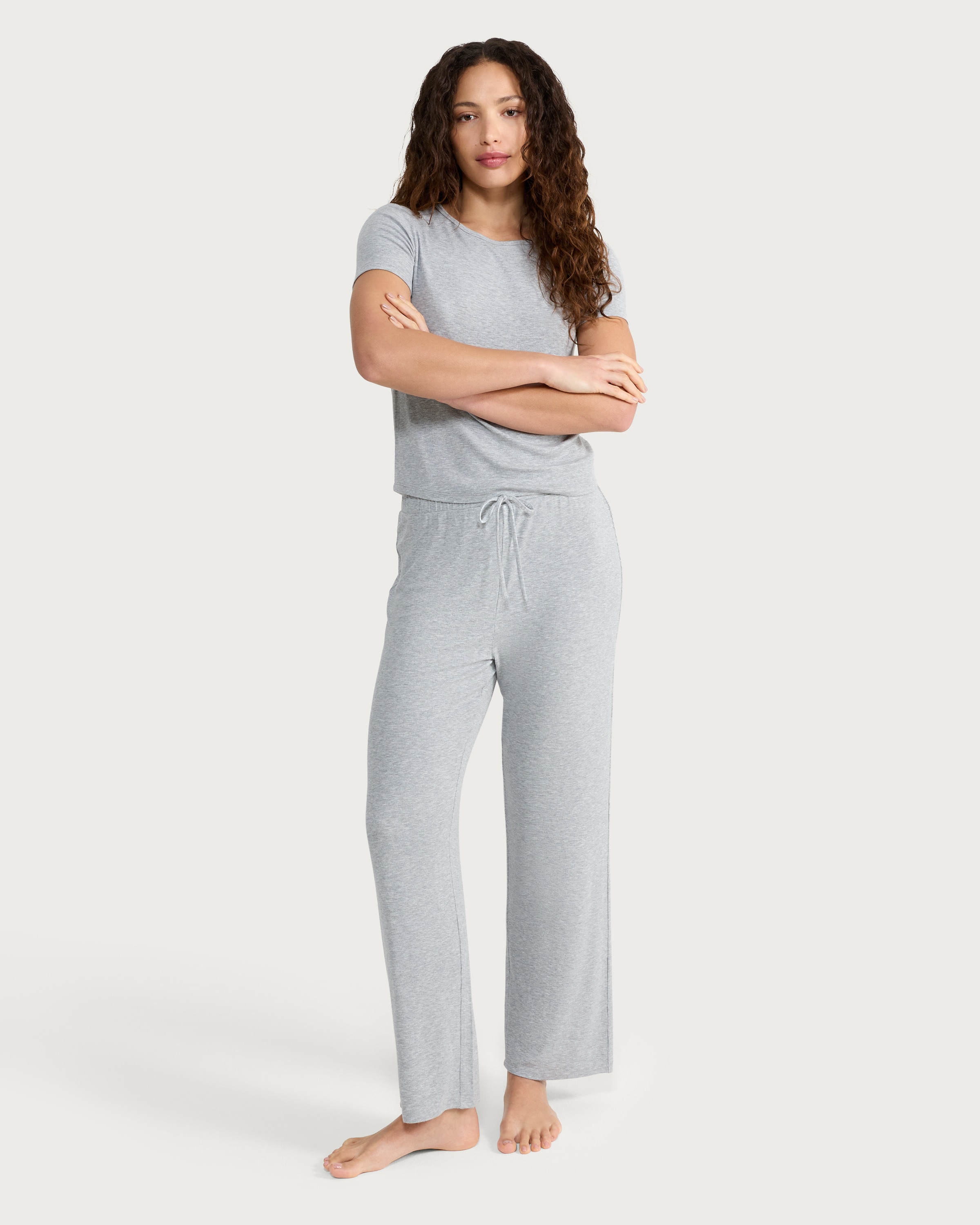 F&F CoolEase™ Ribbed Wide Leg Drawstring Pyjama Bottoms in Grey thumbnail 2