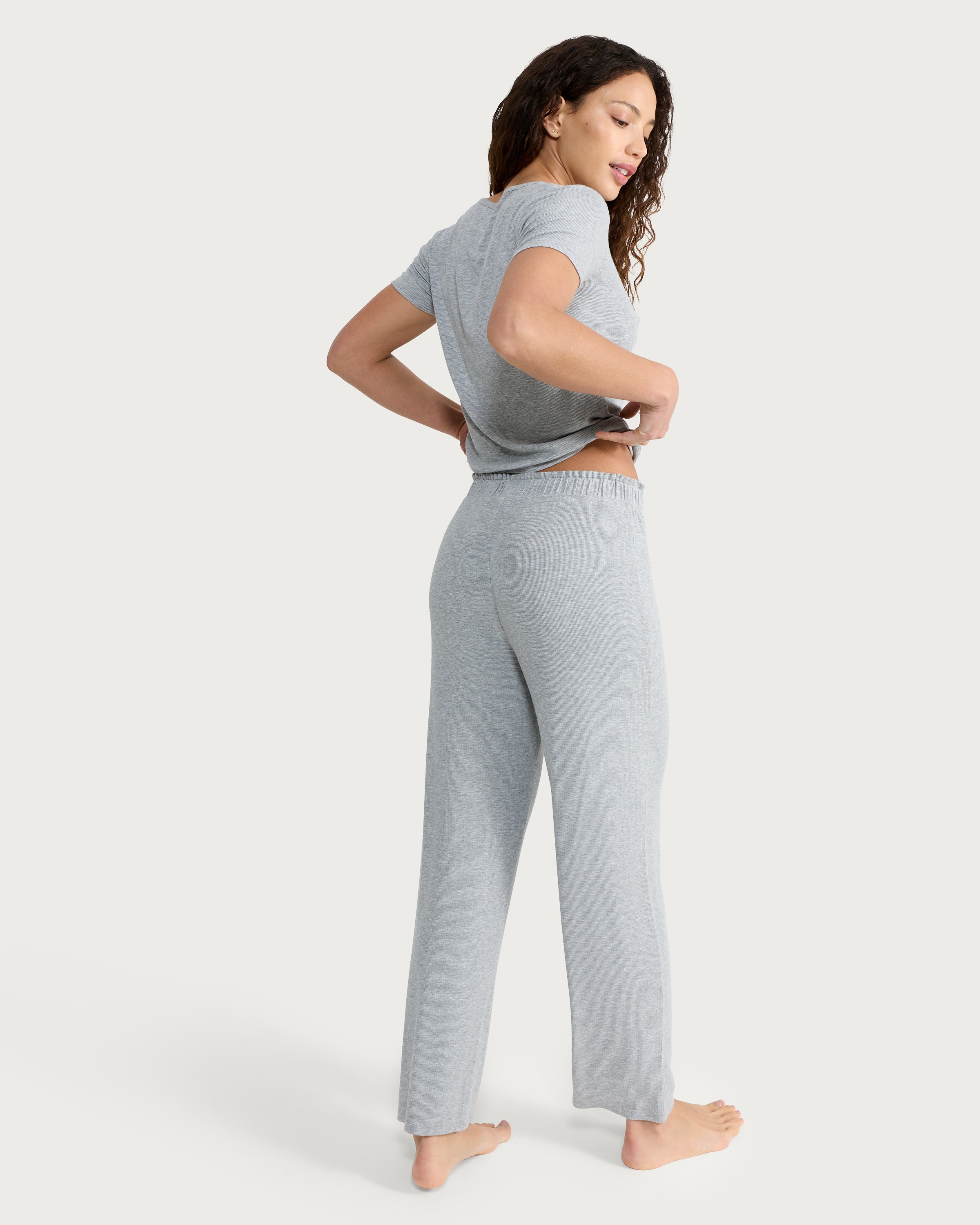 F&F CoolEase™ Ribbed Wide Leg Drawstring Pyjama Bottoms in Grey thumbnail 3