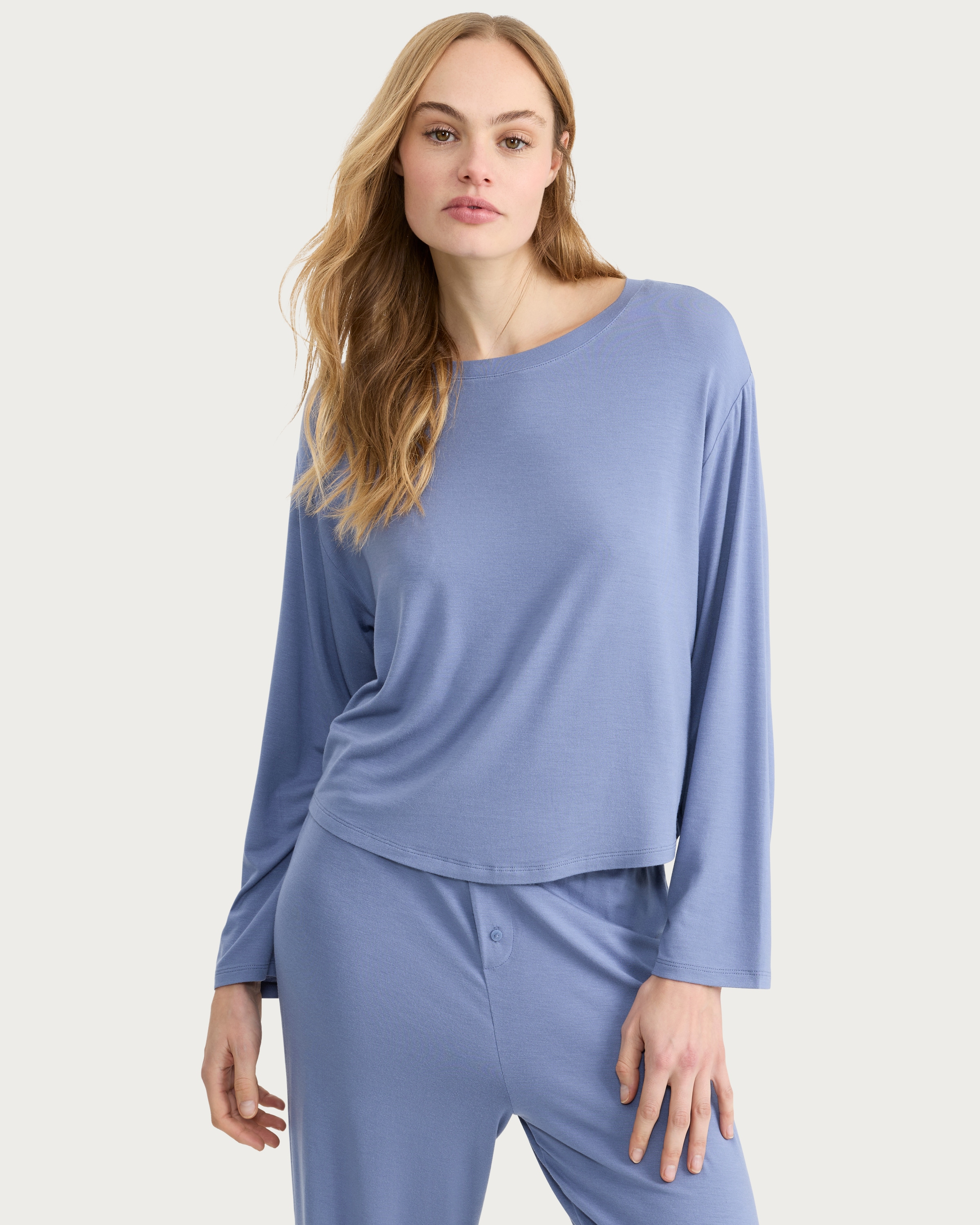 F&F CoolEase™ Long Sleeved Pyjama Top in Blue thumbnail 2