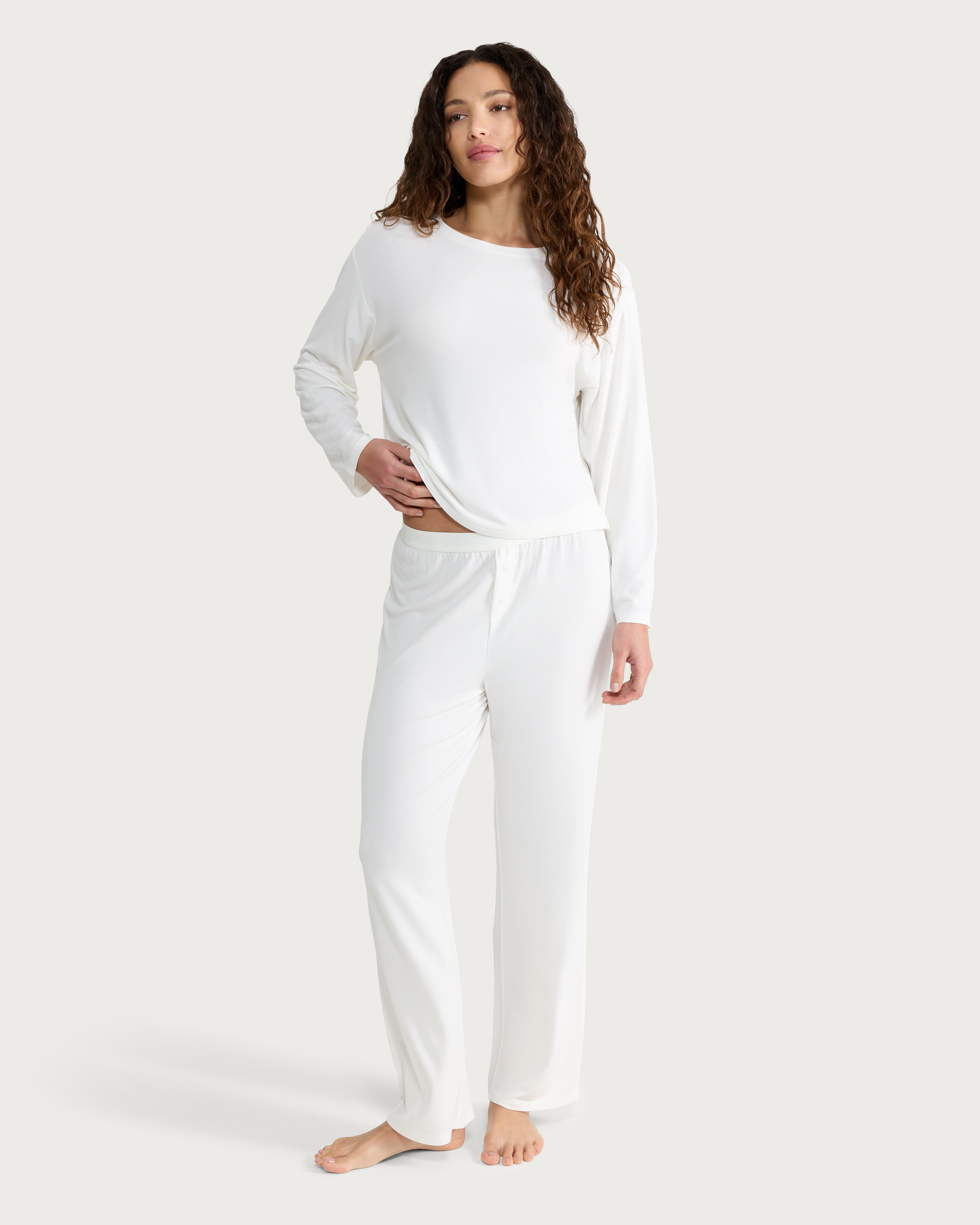 F&F CoolEase™ Modal Rich Long Sleeved Pyjama Top in Cream thumbnail 2