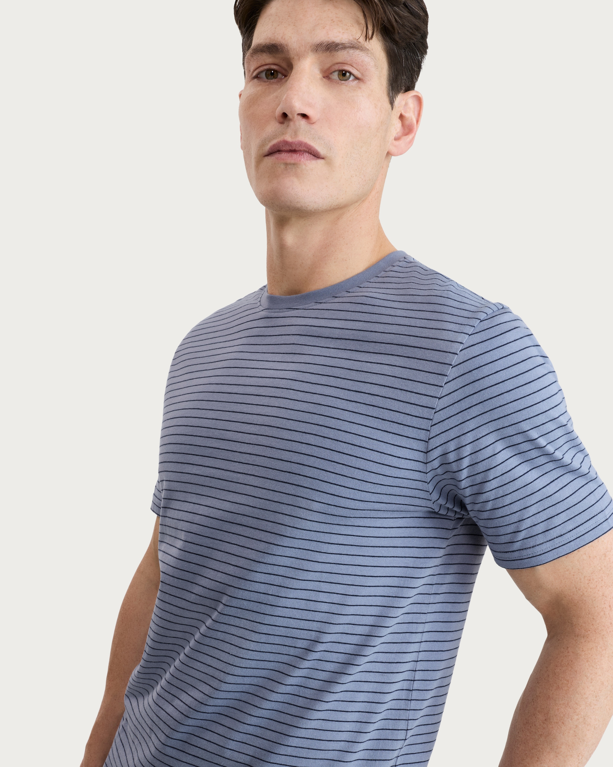 F&F Pure Cotton Stripe Print Short Sleeved Slim Fit T-Shirt in Blue