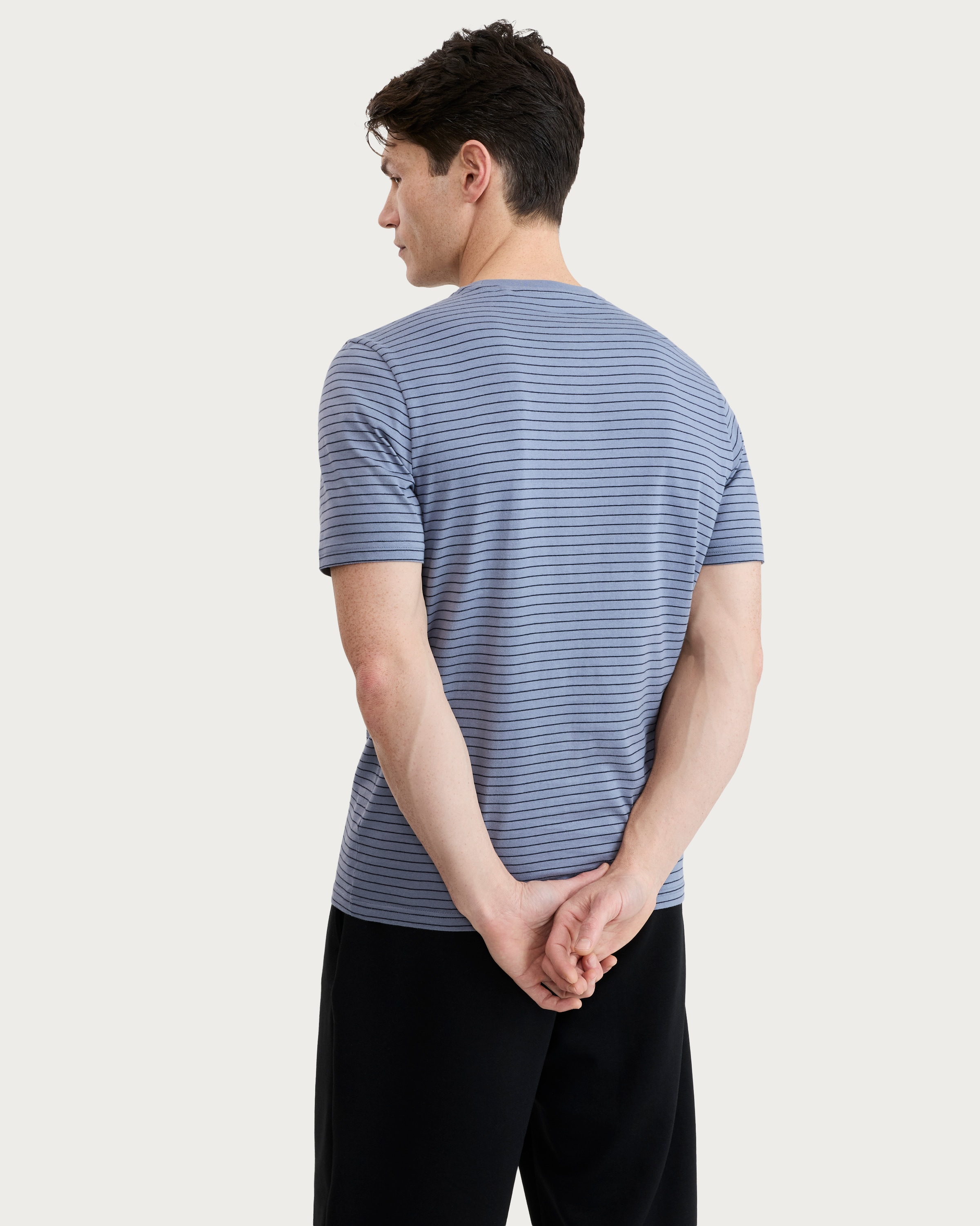 F&F Pure Cotton Stripe Print Short Sleeved Slim Fit T-Shirt in Blue thumbnail 3