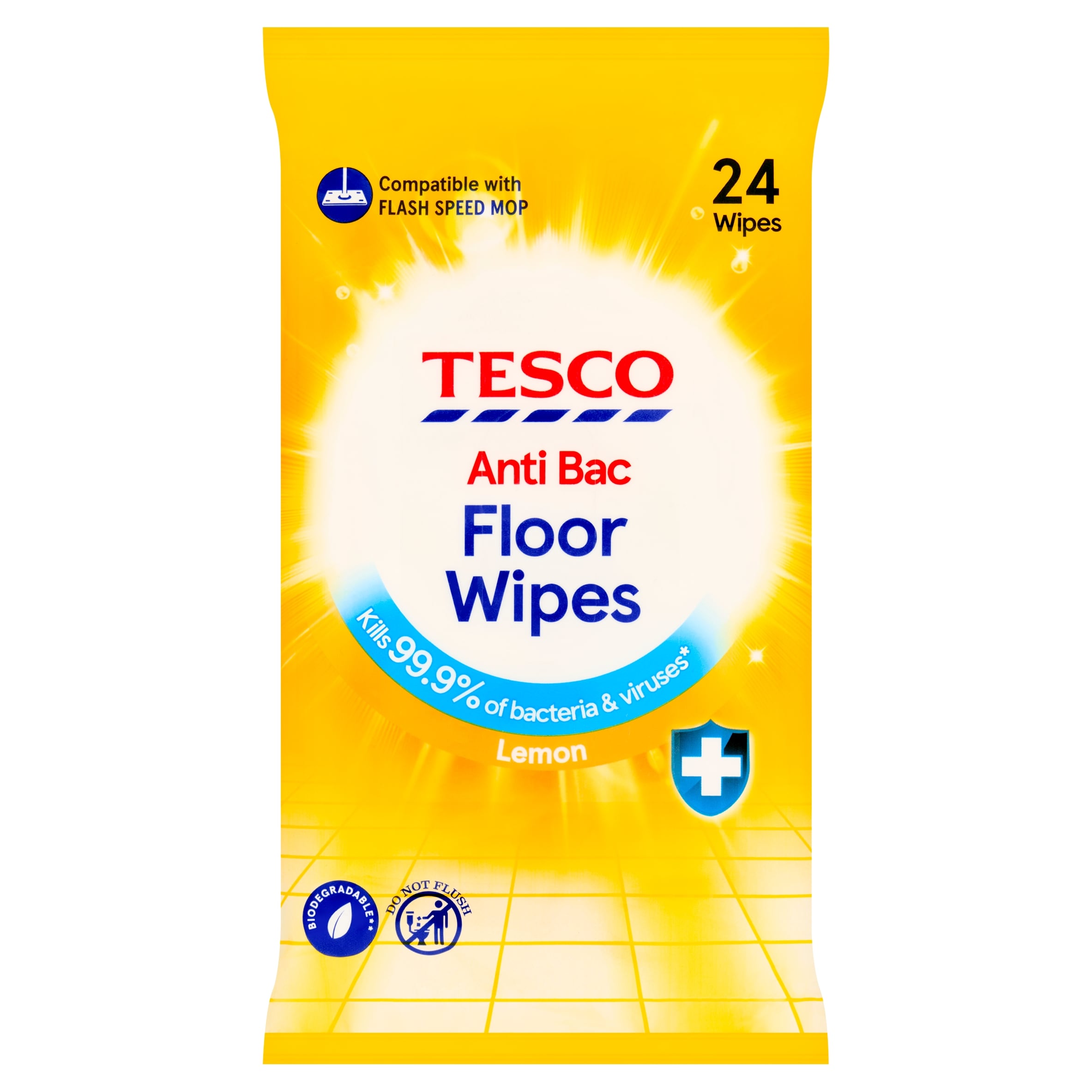 Tesco Anti Bac Floor Wipes Lemon 24 Wipes