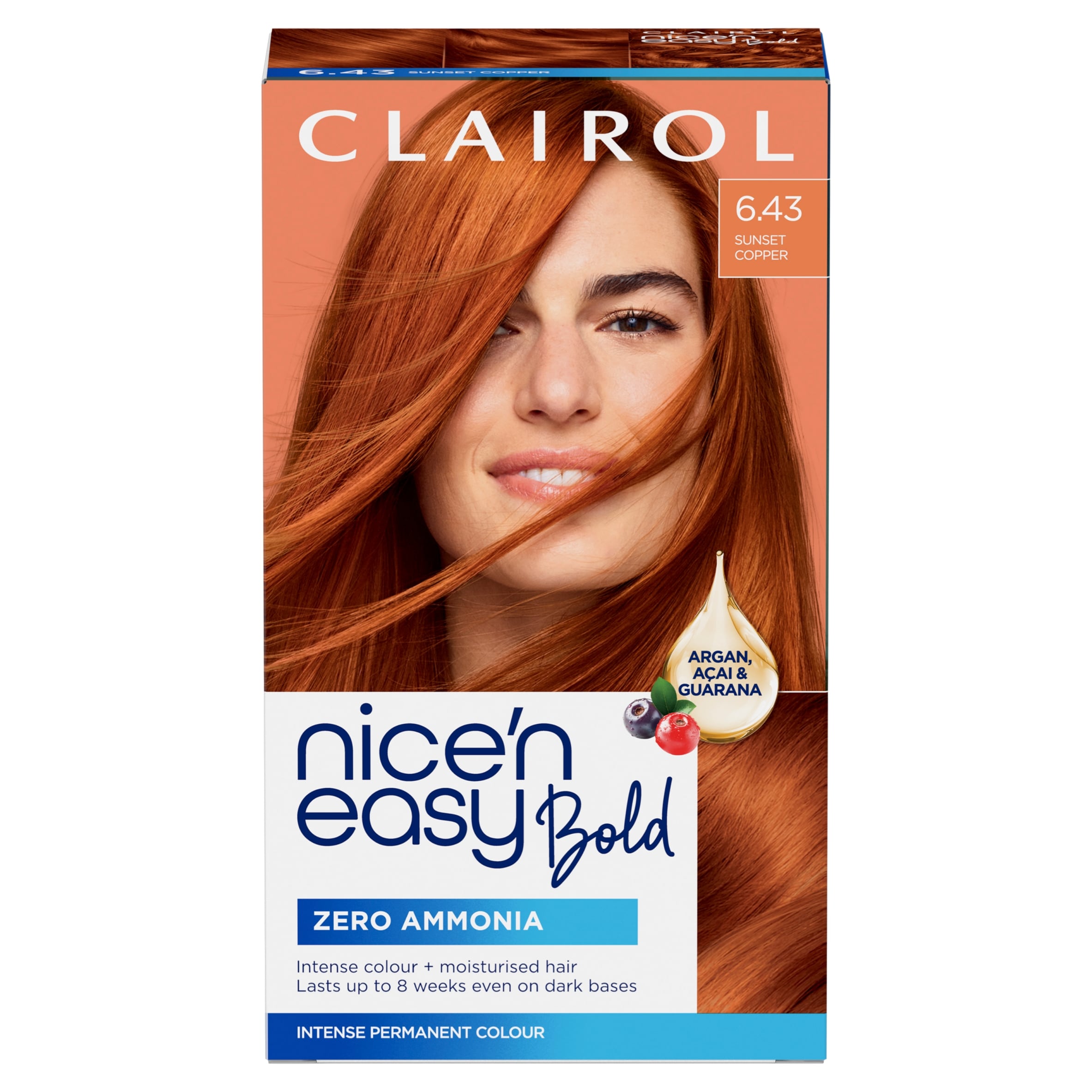 CLAIROL NICE'N EASY BOLD PERMANENT HAIR DYE - 6.43 SUNSET COPPER