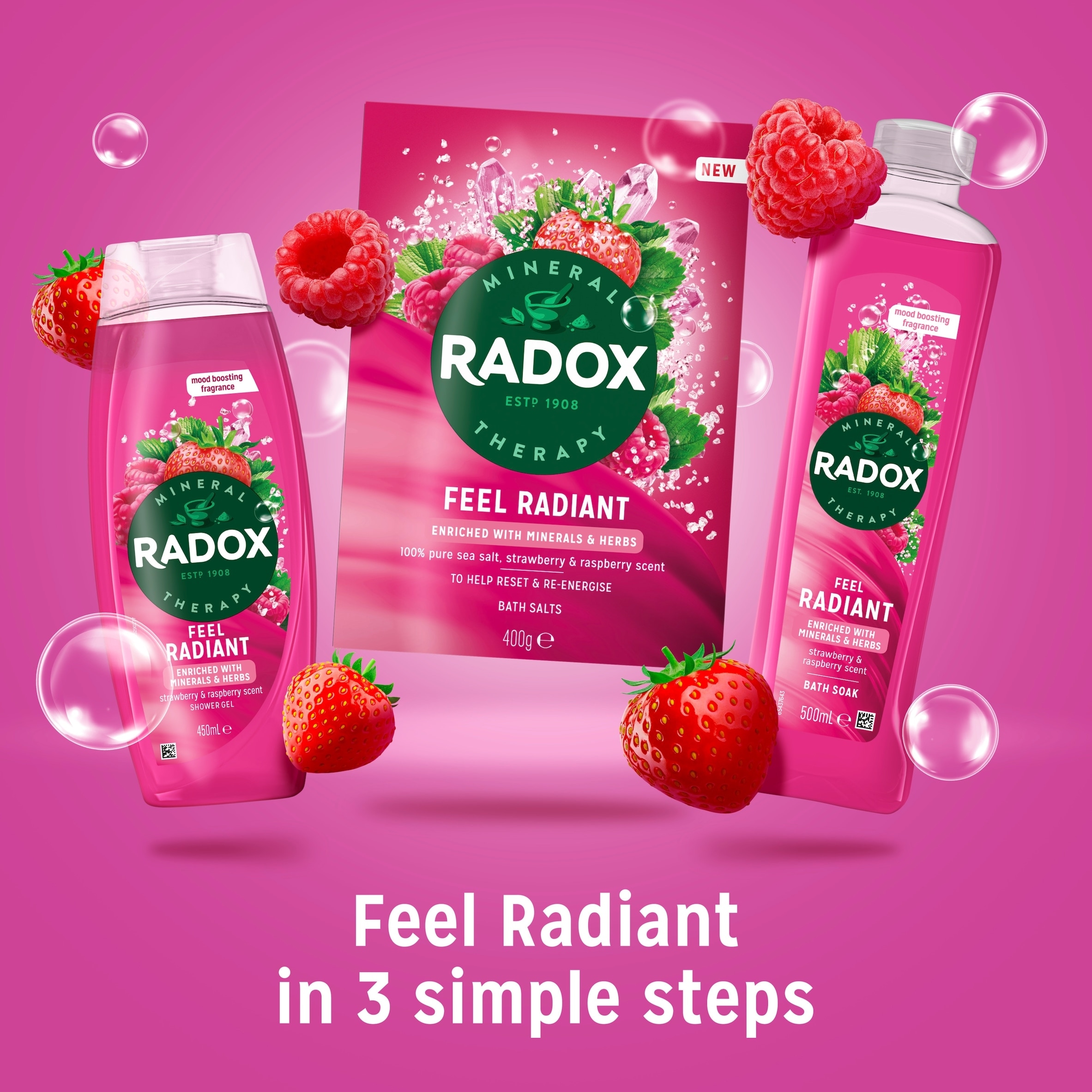 Radox Strawberry Feel Radiant Bath Soak Bubble Bath 500ml thumbnail 4
