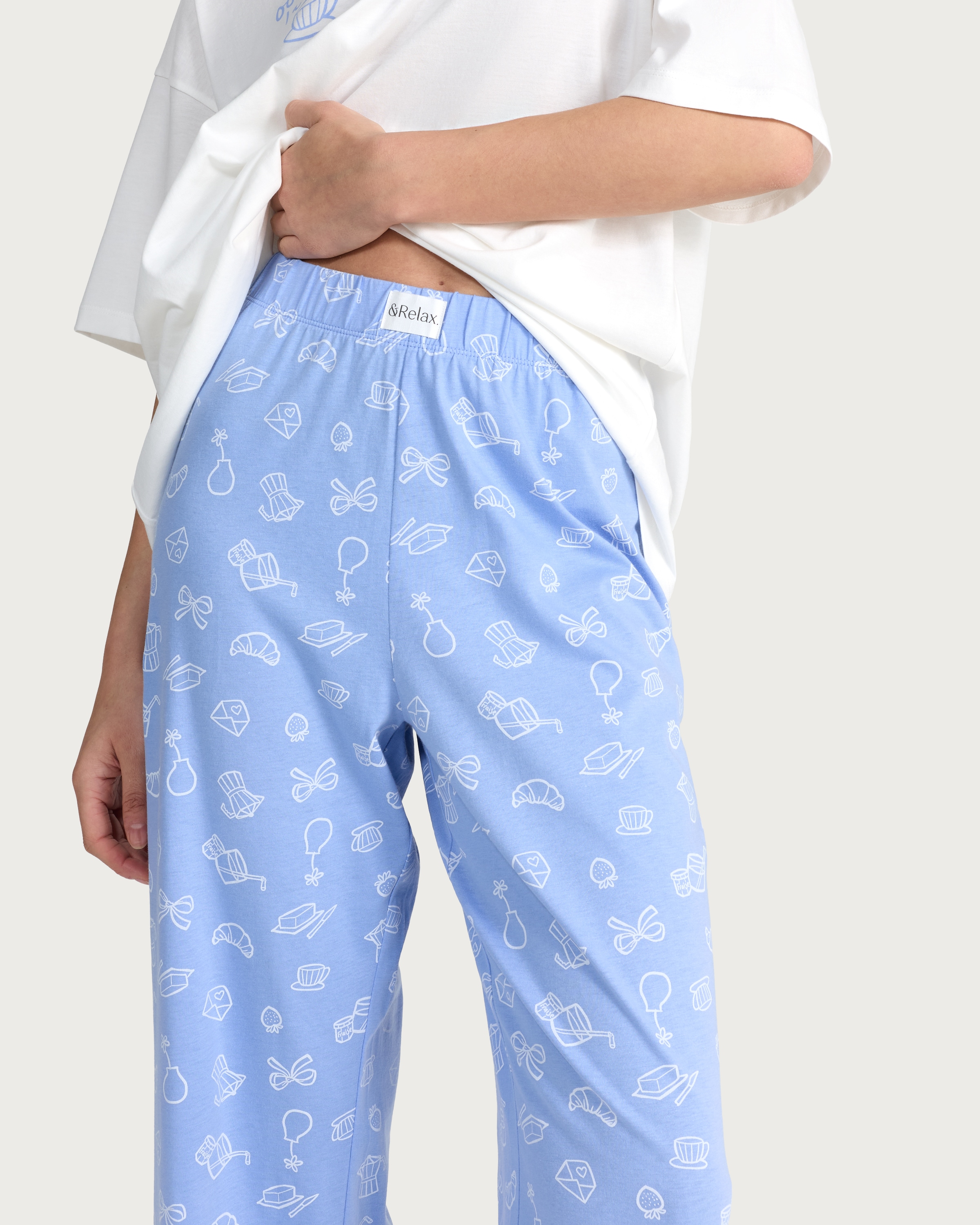 F&F Pure Cotton Printed Pyjama Bottoms in Blue