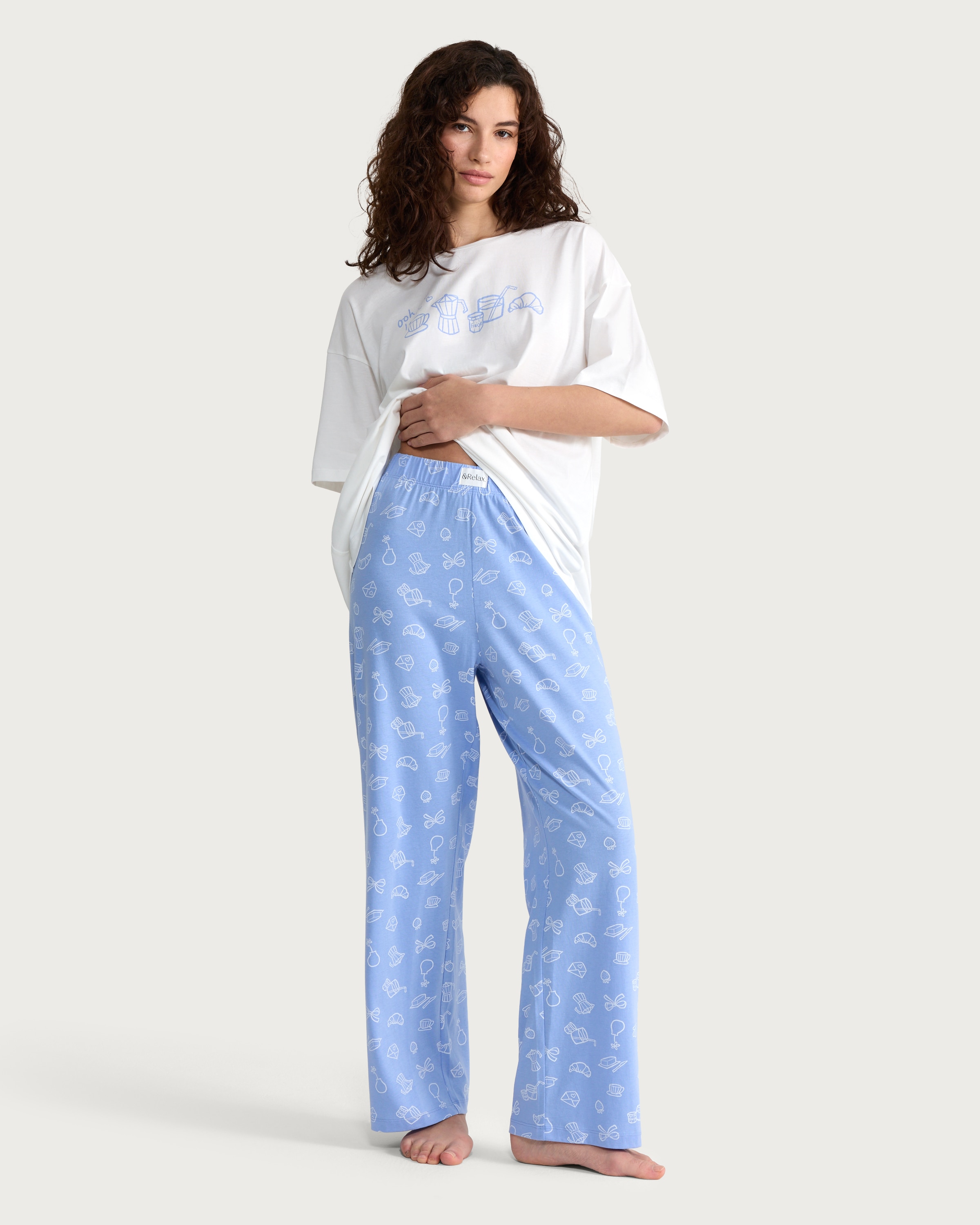 F&F Pure Cotton Printed Pyjama Bottoms in Blue thumbnail 3