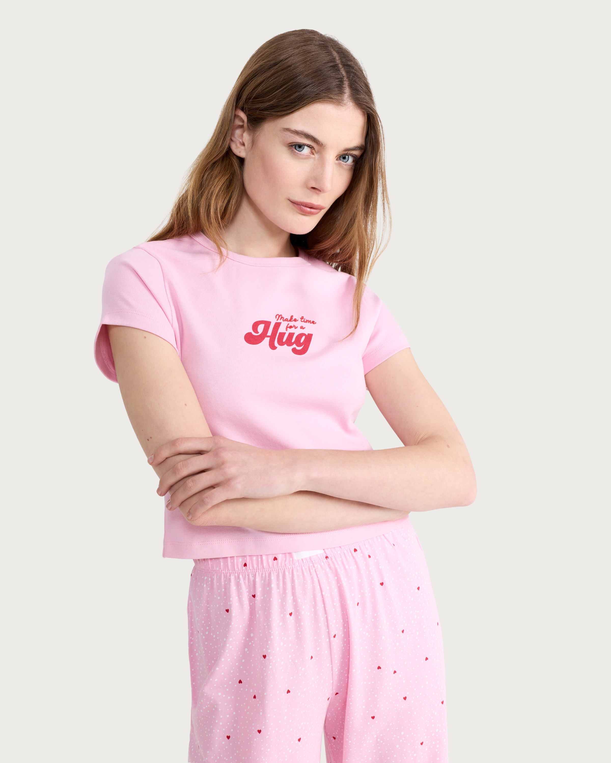 F&F Cotton Rich Ribbed Short Sleeved Pyjama Top in Pink thumbnail 2