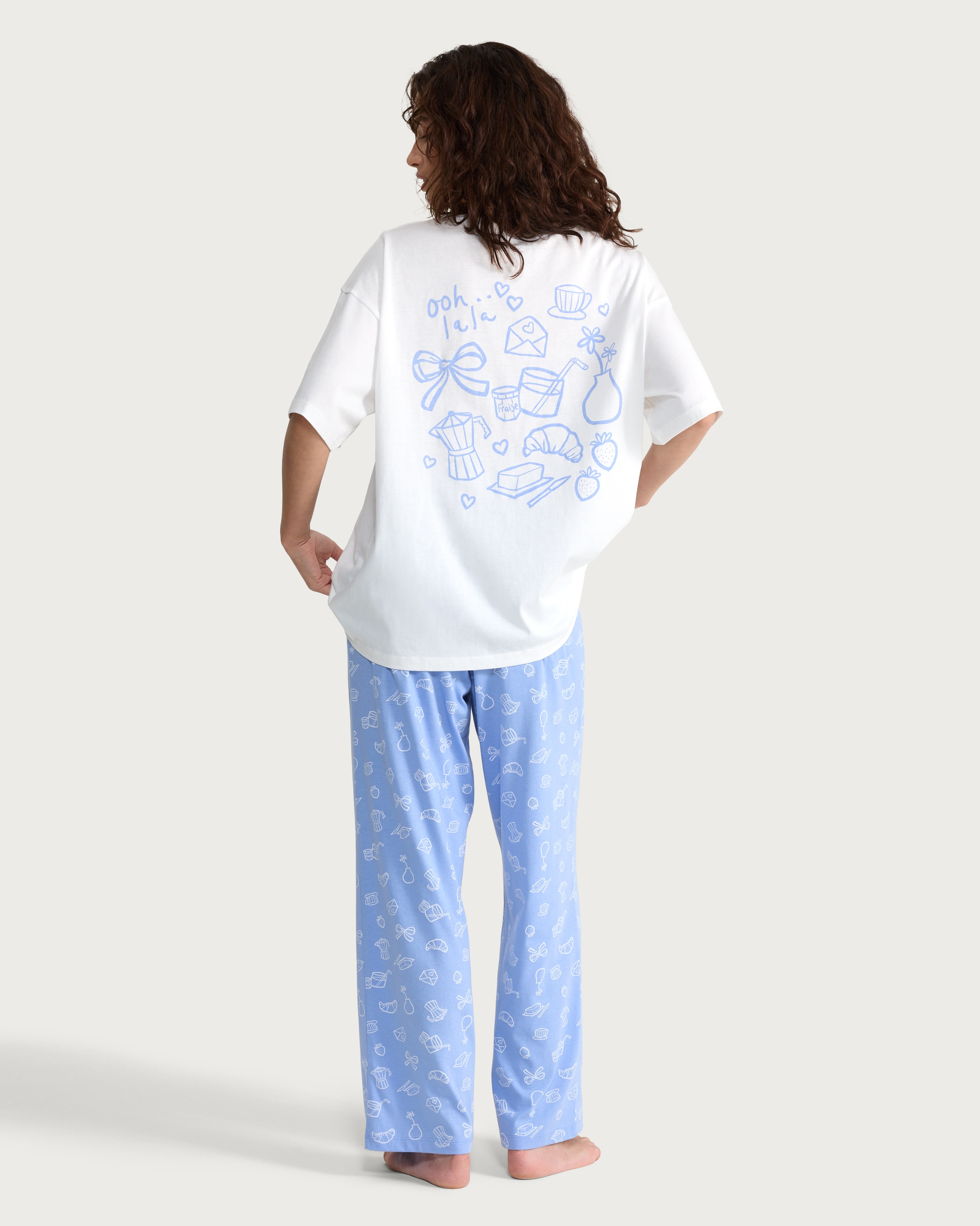 F&F Pure Cotton Breakfast Print Pyjama T-Shirt in White