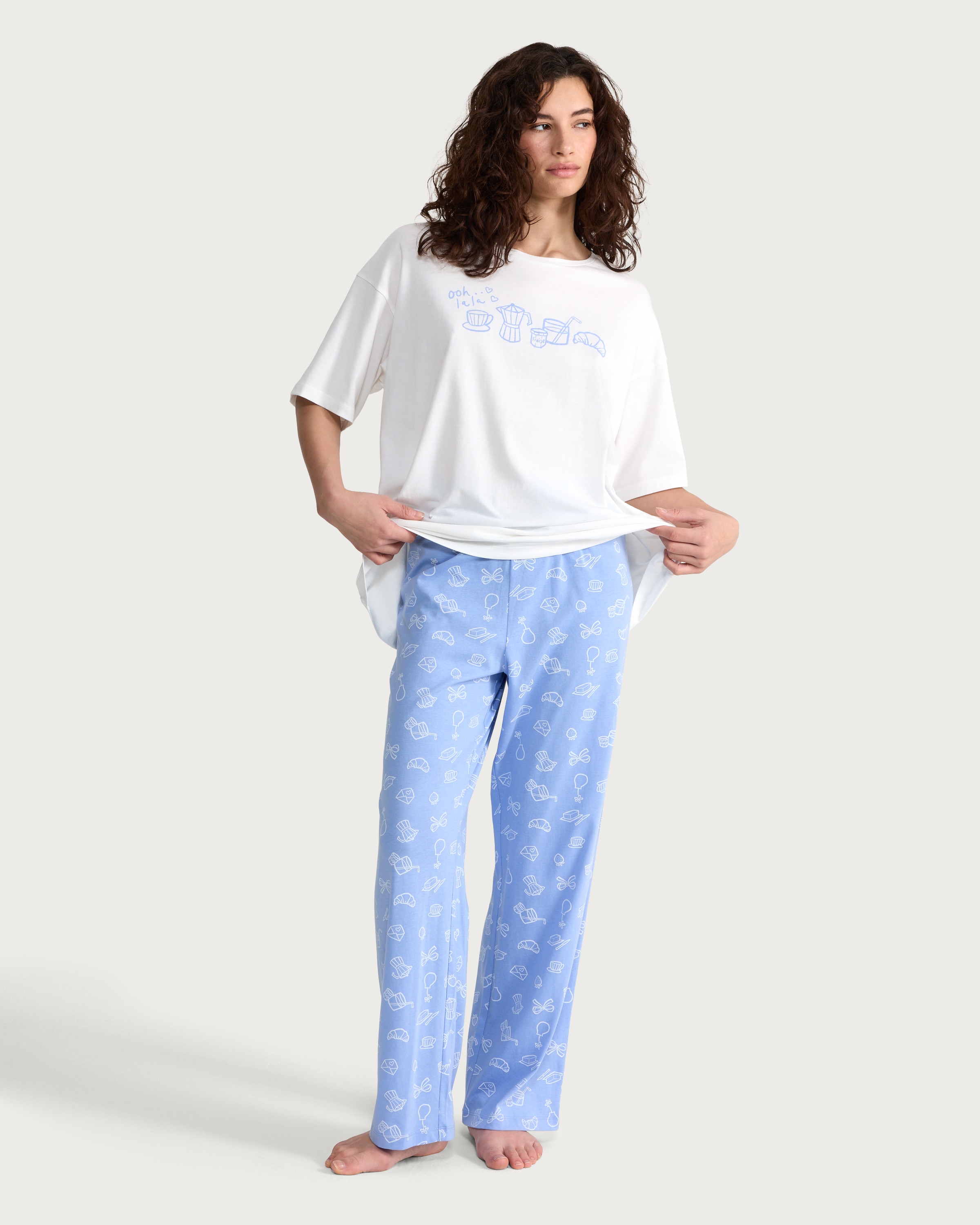 F&F Pure Cotton Breakfast Print Pyjama T-Shirt in White thumbnail 3