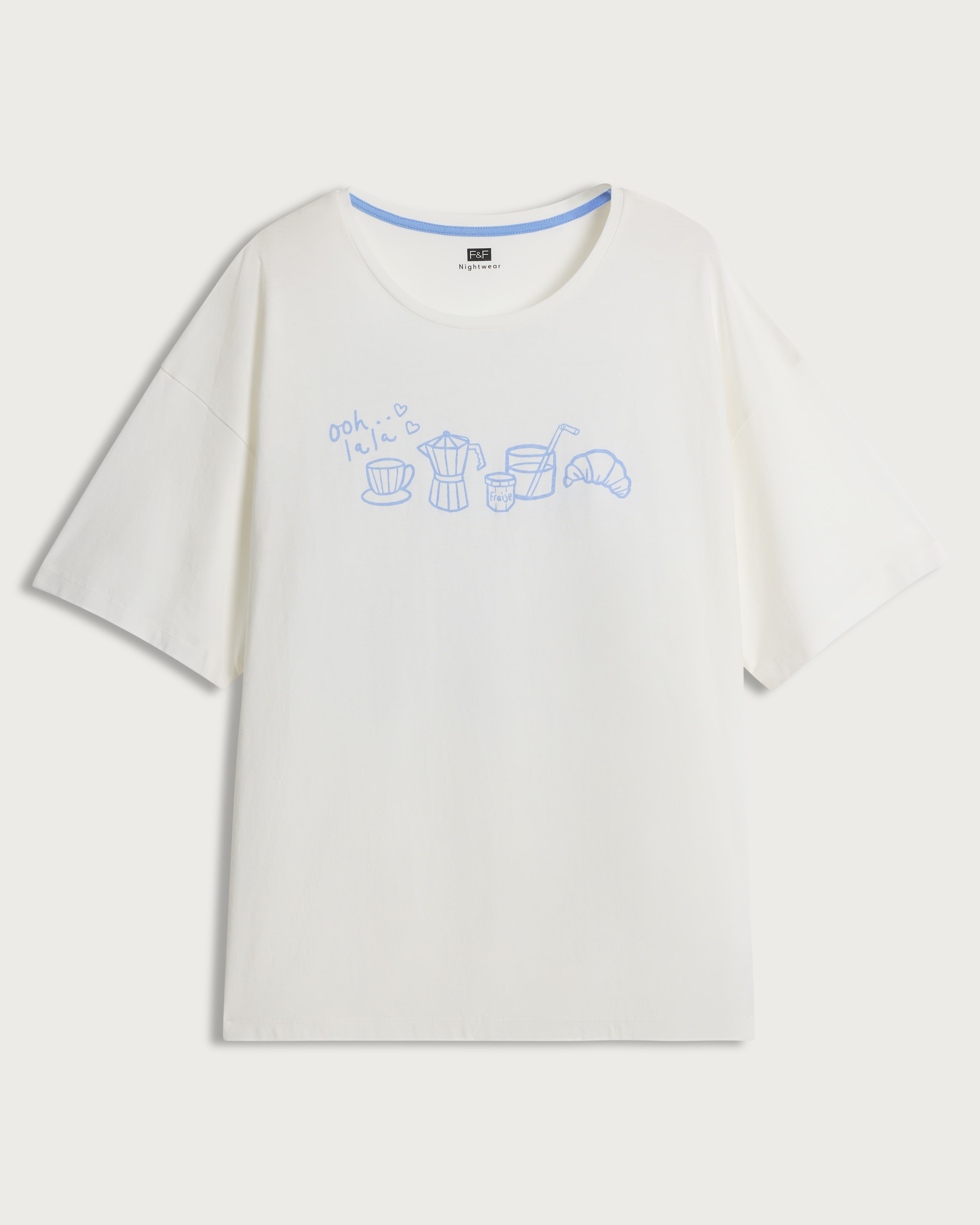 F&F Pure Cotton Breakfast Print Pyjama T-Shirt in White thumbnail 4