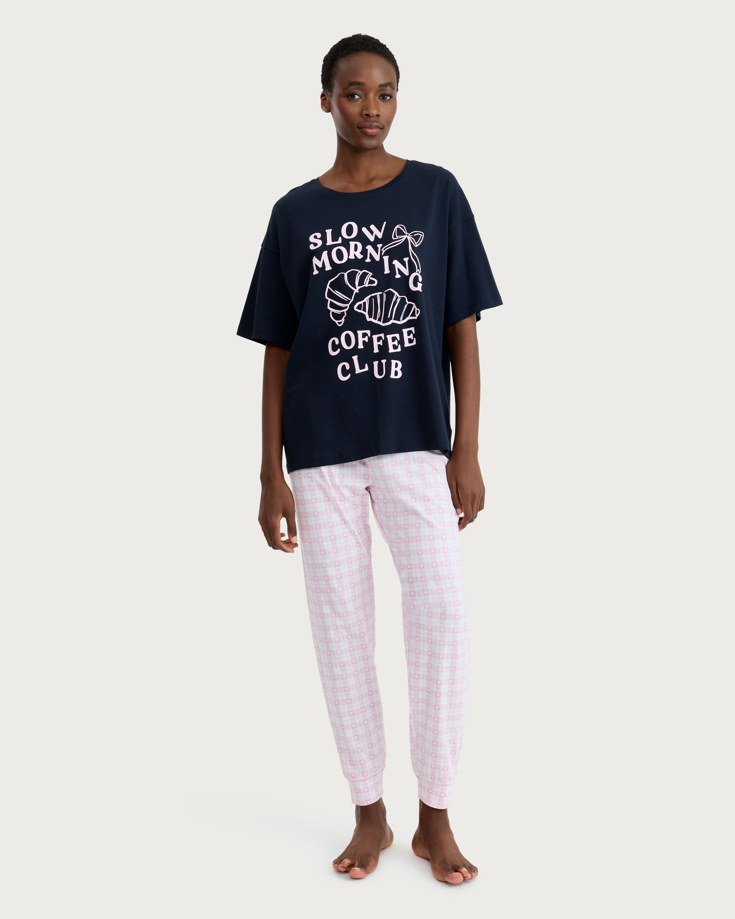 F&F Pure Cotton Coffee Club Pyjama T-Shirt in Navy thumbnail 2