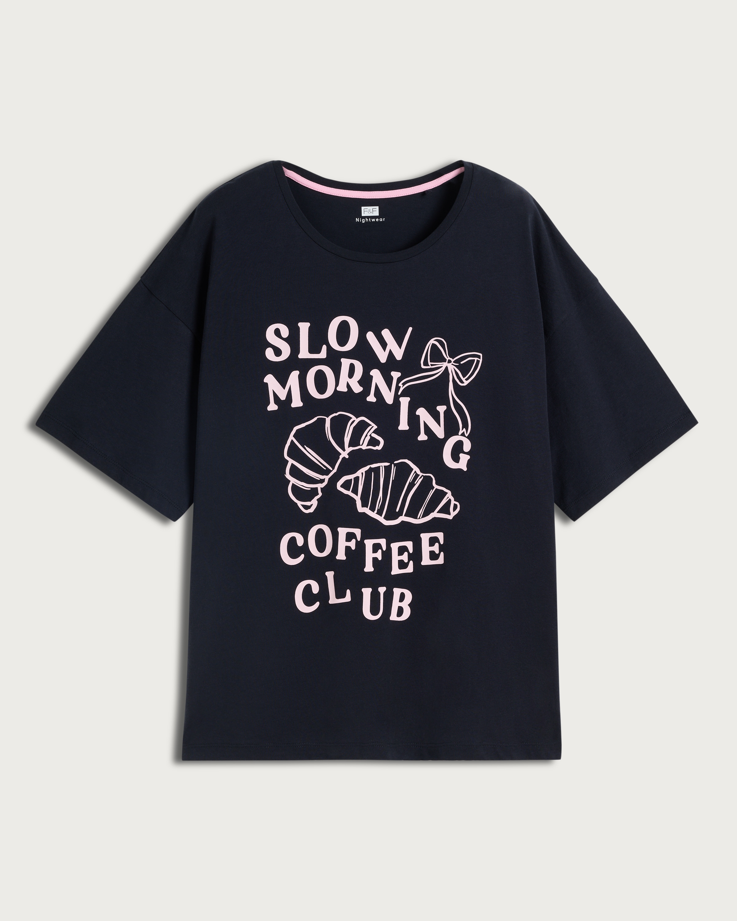 F&F Pure Cotton Coffee Club Pyjama T-Shirt in Navy thumbnail 4