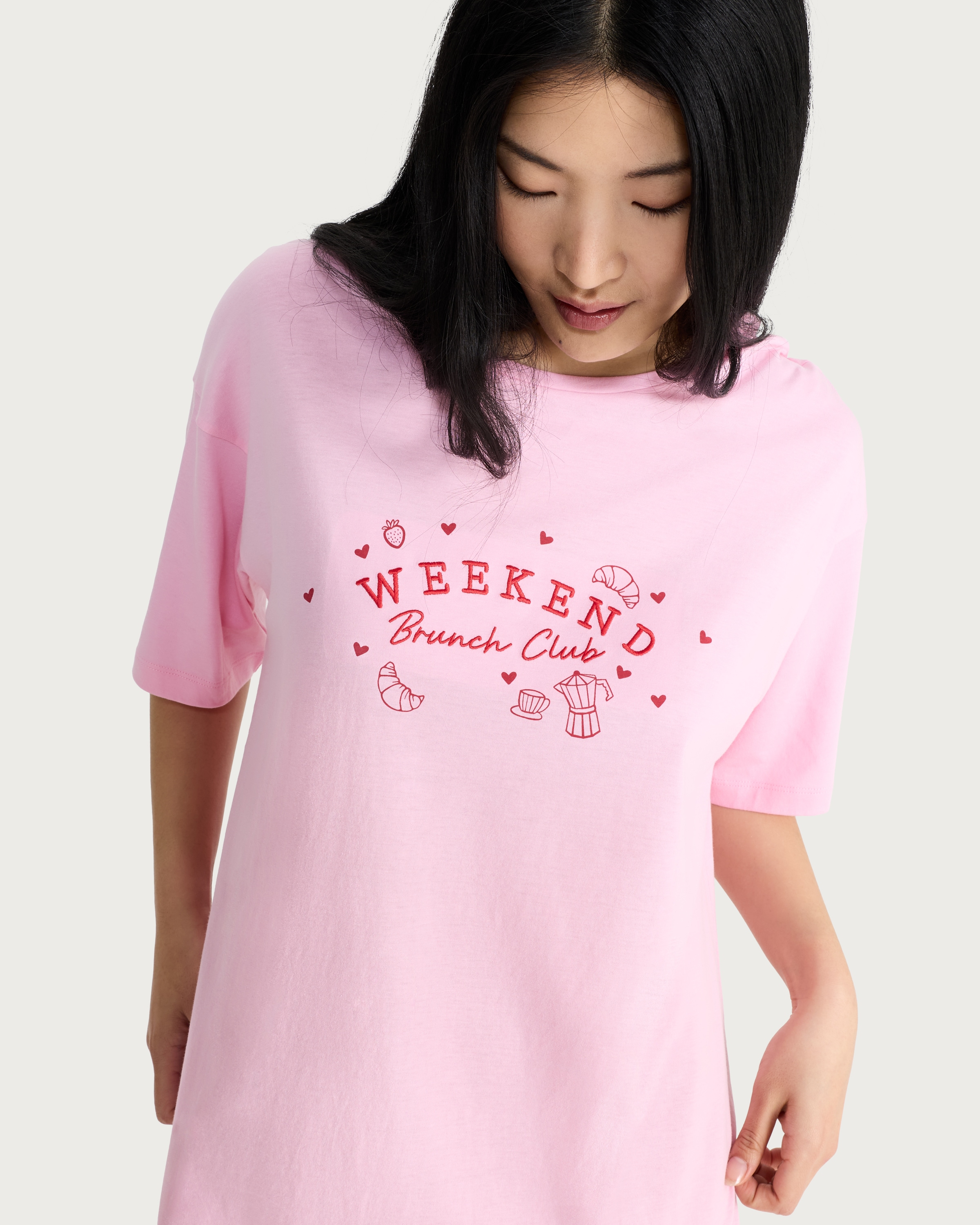 F&F Pure Cotton Weekend Brunch Nightdress in Pink