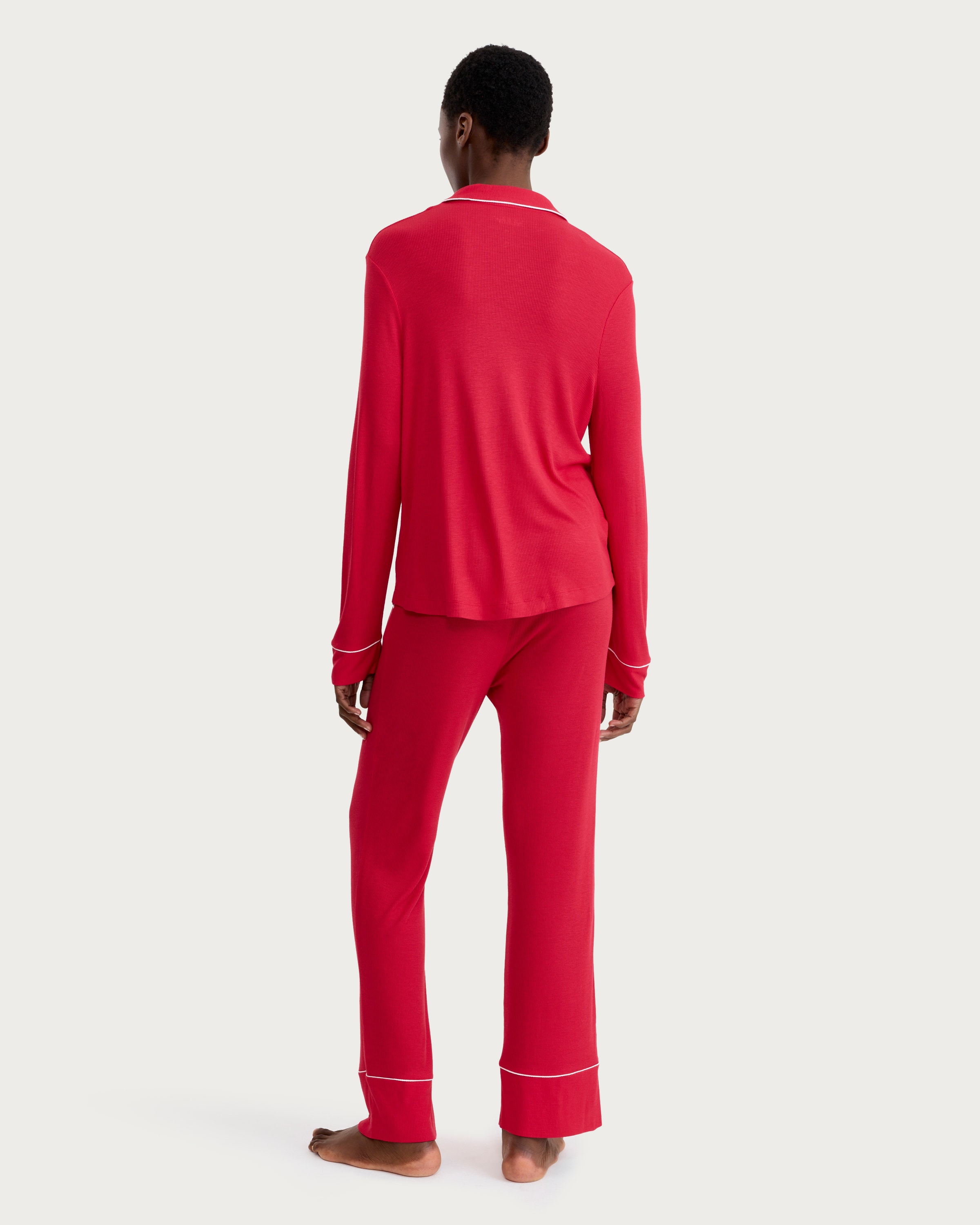 F&F Ribbed Contrast Trim Pyjama Set in Red thumbnail 3
