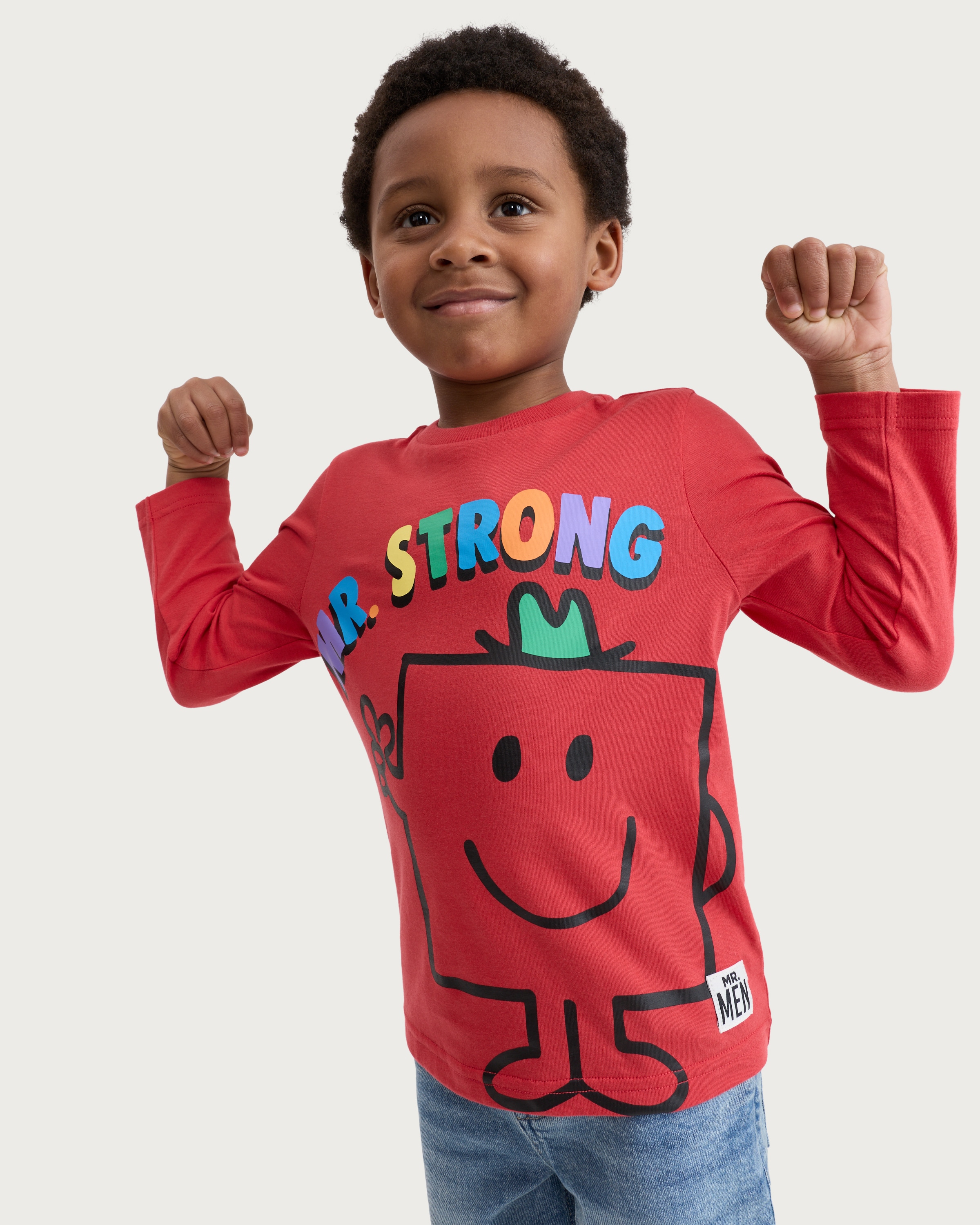 Mr Men and Little Miss Mr. Strong Pure Cotton Long Sleeved Top in Red