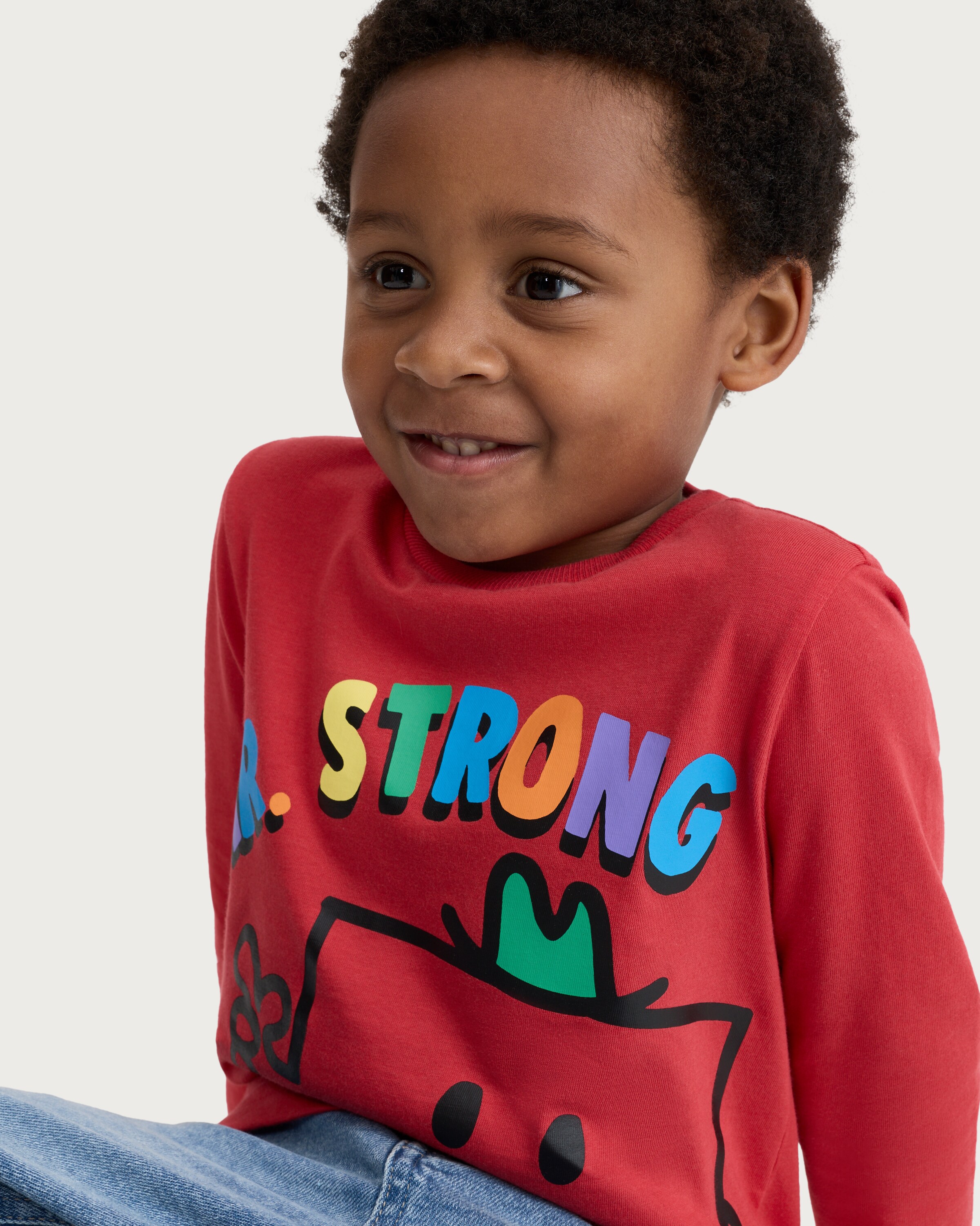 Mr Men and Little Miss Mr. Strong Pure Cotton Long Sleeved Top in Red thumbnail 2