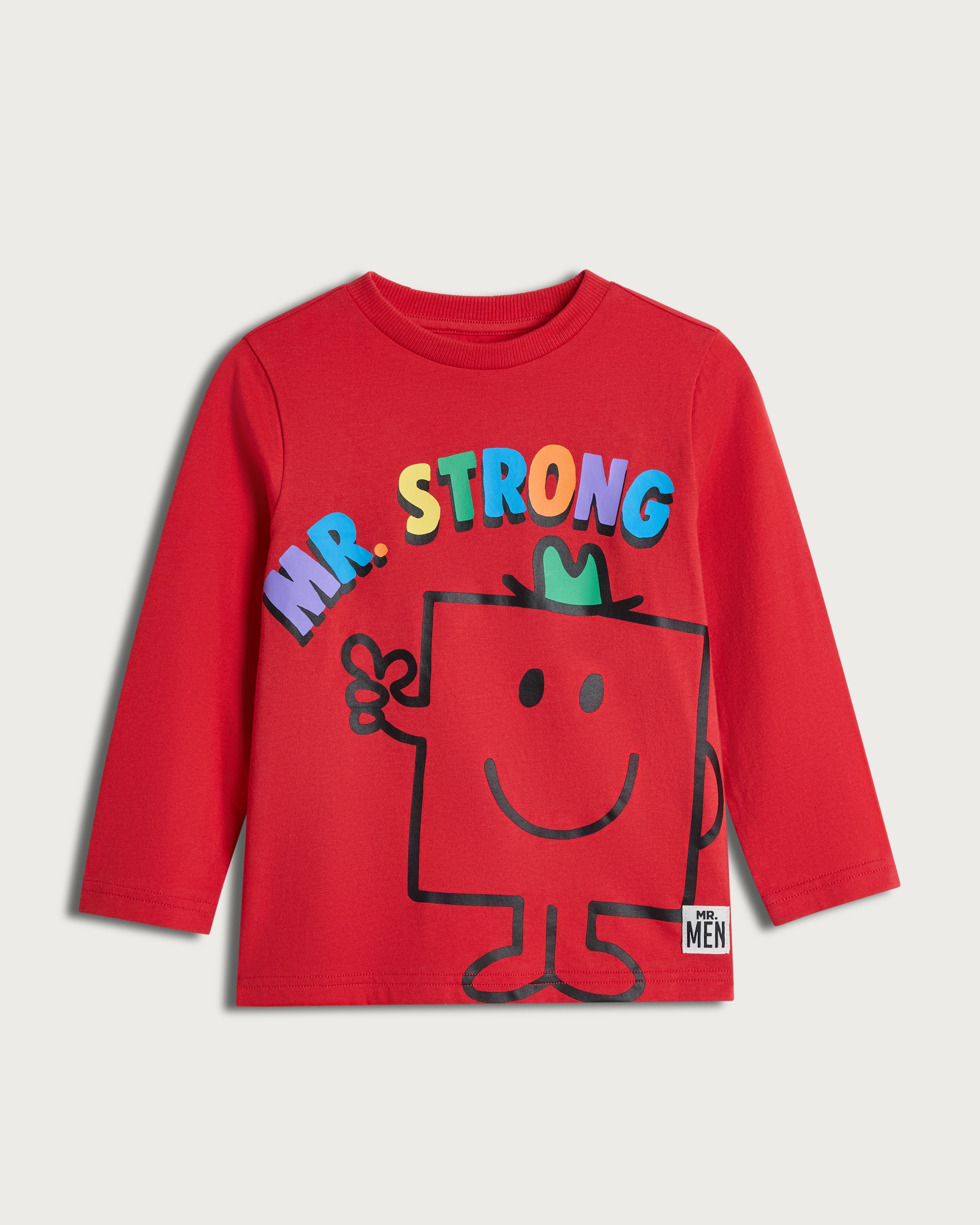 Mr Men and Little Miss Mr. Strong Pure Cotton Long Sleeved Top in Red thumbnail 4
